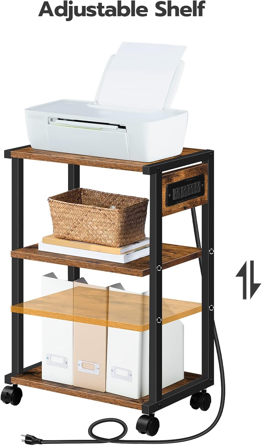 HOOBRO Industrial Printer Stand with Charging Station, 3-Tier Printer Table, Rolling Printer Cart with Adjustable Shelf and Hook, Rustic Brown and Black BF28UPS01 4 61ov+lsc3DL. AC SL1500 - northernschoolofshiatsu.co.uk