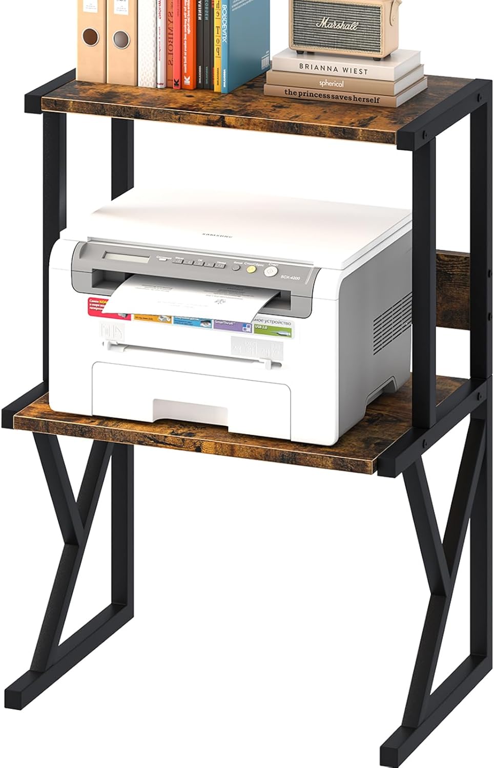 aboxoo Printer Stand for Desk, Desktop Printer Shelf Large 3-Tier Multi-Purpose Office Organization Shelves for Home Office, Rustic Brown 45 - northernschoolofshiatsu.co.uk