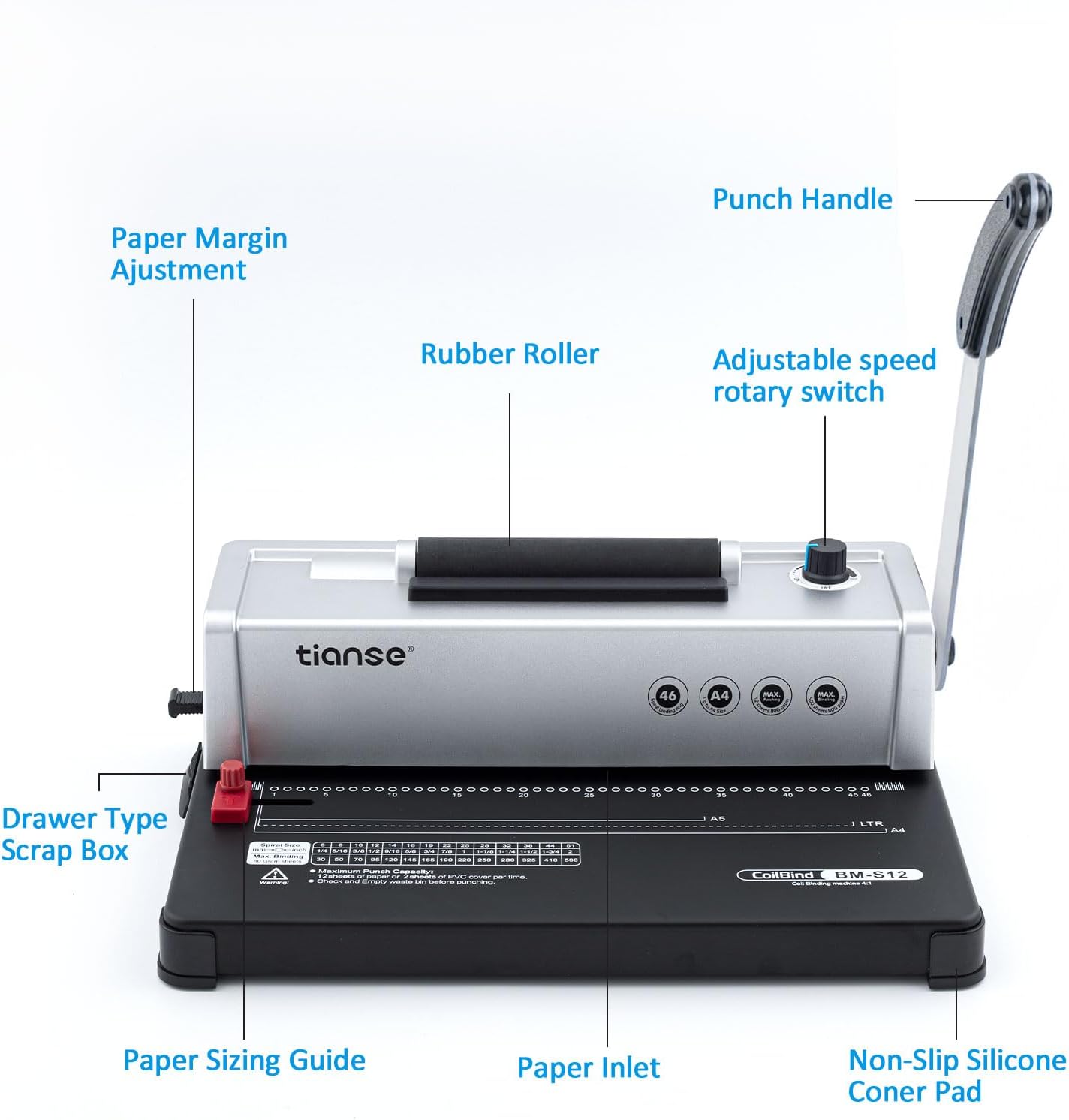 TIANSE Binding Machine, Spiral Coil Binder Machine, Manual Book Maker Punch Binder with Electric Coil Inserter,Suit for Letter Size / A4 / A5 with 100pcs 5/16'' Plastic Coil Binding Spines & Plier 8 61qZ70U8qvL. AC SL1500 - northernschoolofshiatsu.co.uk