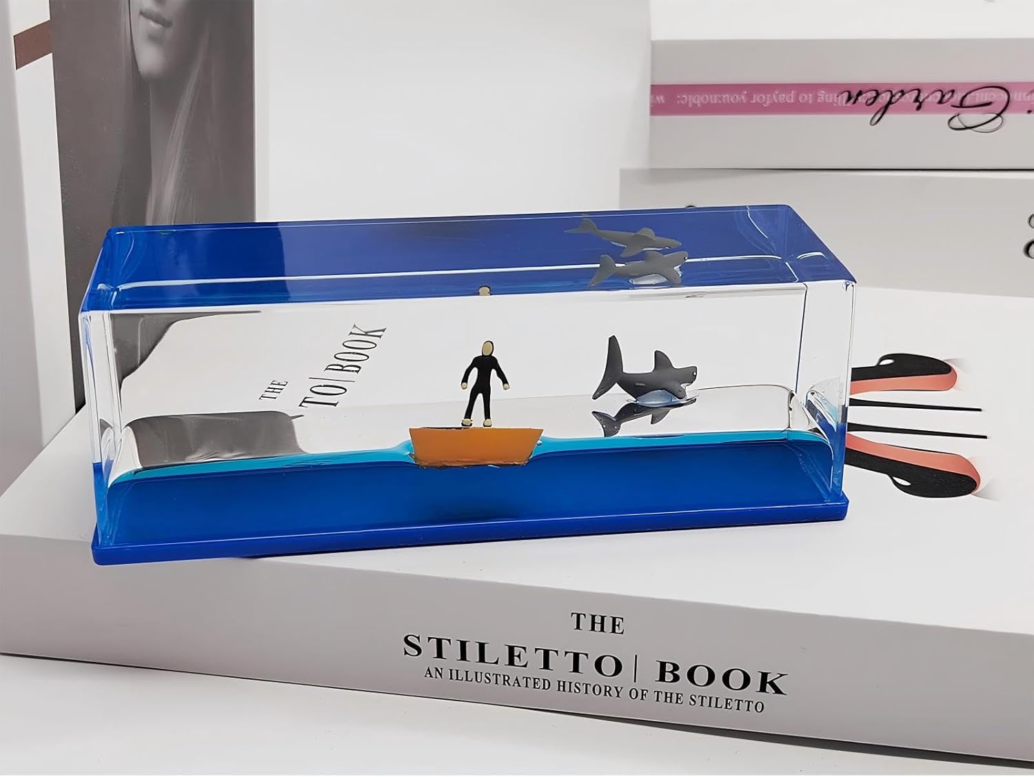 Unsinkable Surfing Boy and Sharks Wave in The Sea in a Box Desk Decorations Ship Fluid Drift Bottle Ornament Paperweight Novelty Gift for Ocean Lovers (Surf Boy-1) 4 - northernschoolofshiatsu.co.uk