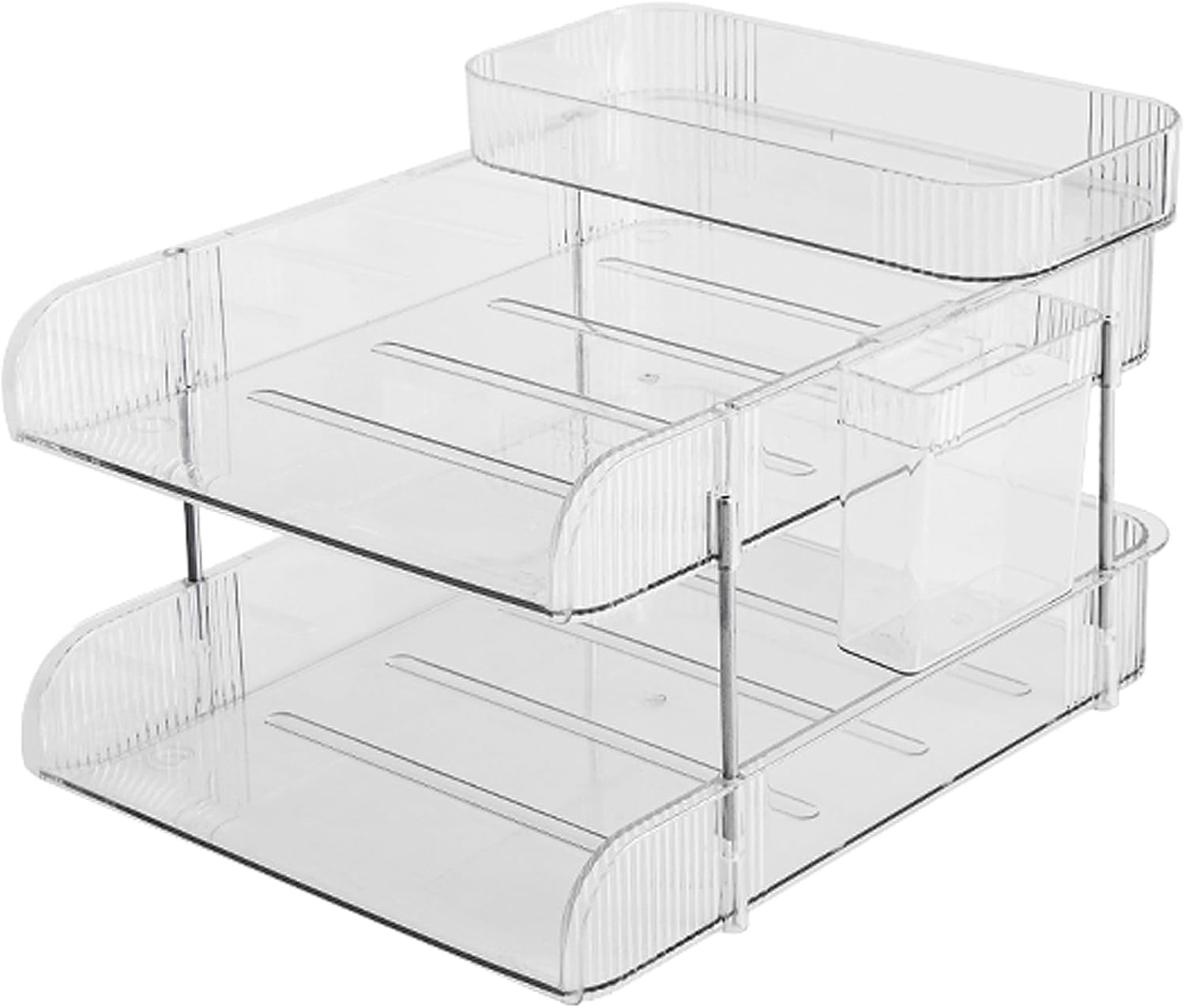 Paper Organizer Letter Tray - Acrylic Desk File Organizer with Pencil Holder and Top Box, Stackable Paper Organizer for Desk, Office Organizer for A4 Office File, 2 Tier+ Holder+ Box 1 - northernschoolofshiatsu.co.uk