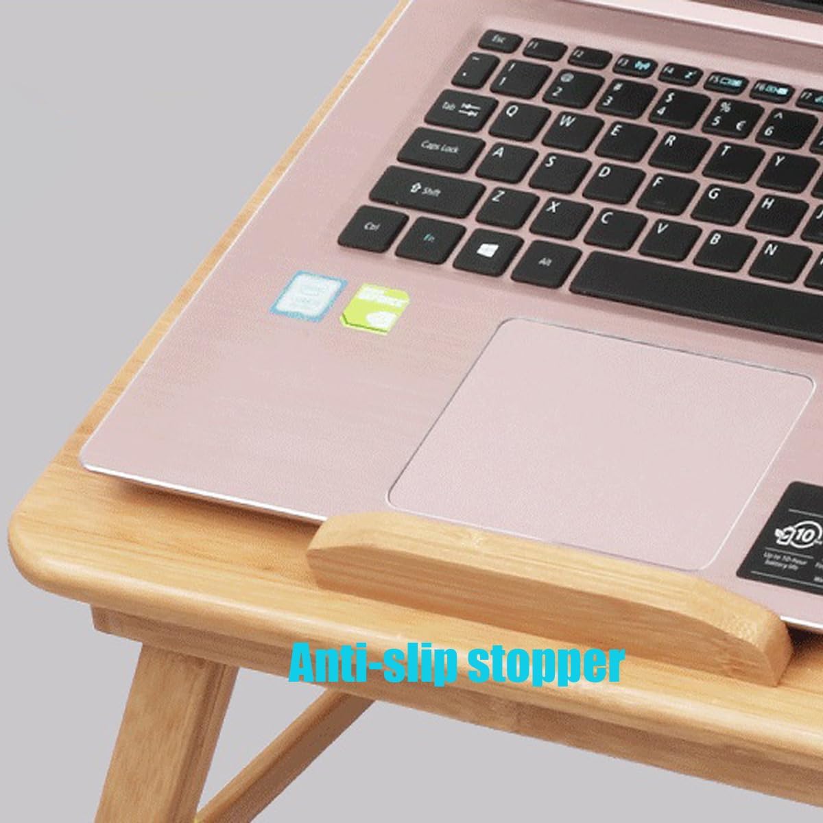 Bamboo Laptop Desk, Adjustable Portable Bamboo Laptop Table with Drawer, Folding Breakfast Tray Padded Lap Work Tray for Working Writing Drawing Surfing Reading Eating 5 - northernschoolofshiatsu.co.uk