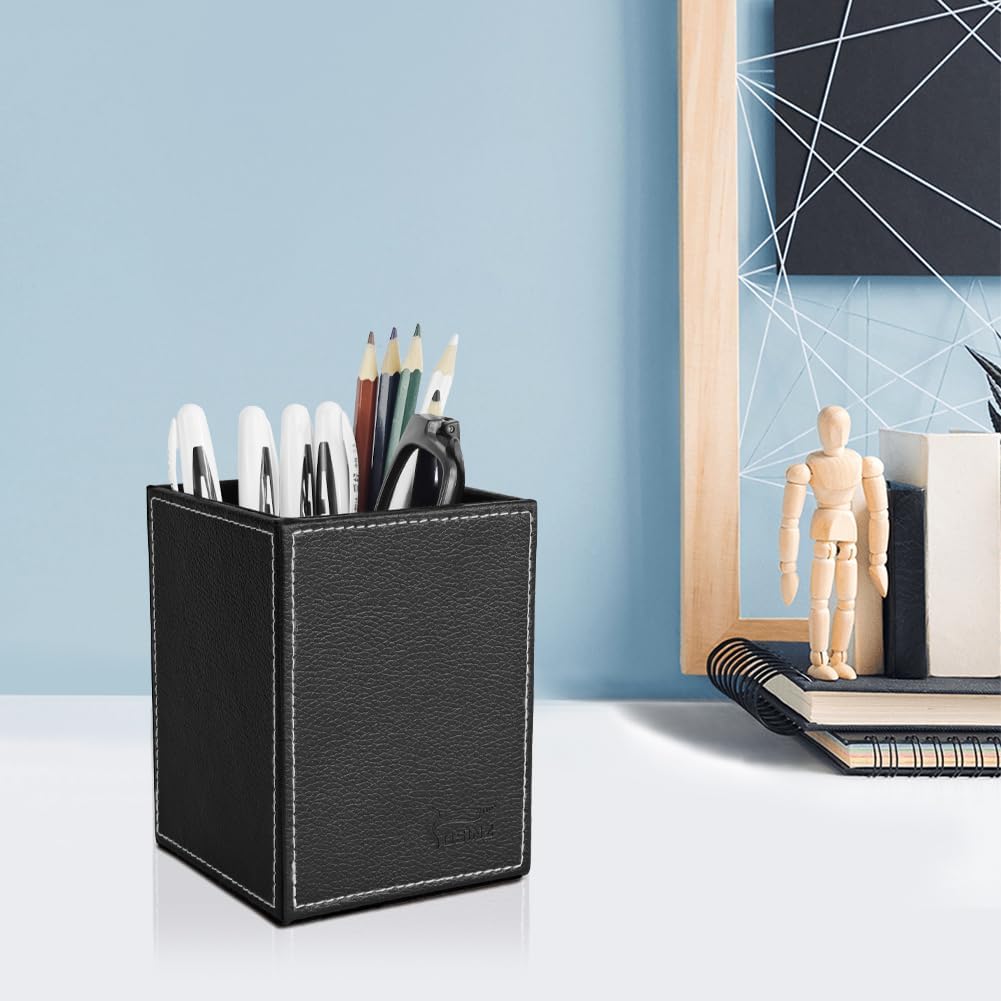 Pen Pencil Holder Cup Container PU Leather Desk Organizer Stand Decor Brush Scissor Holder Decoration Office Desk Home School (3.3" x 3.3" x 4", Black) 103 61uQUXoYKiL. AC SL1001 - northernschoolofshiatsu.co.uk