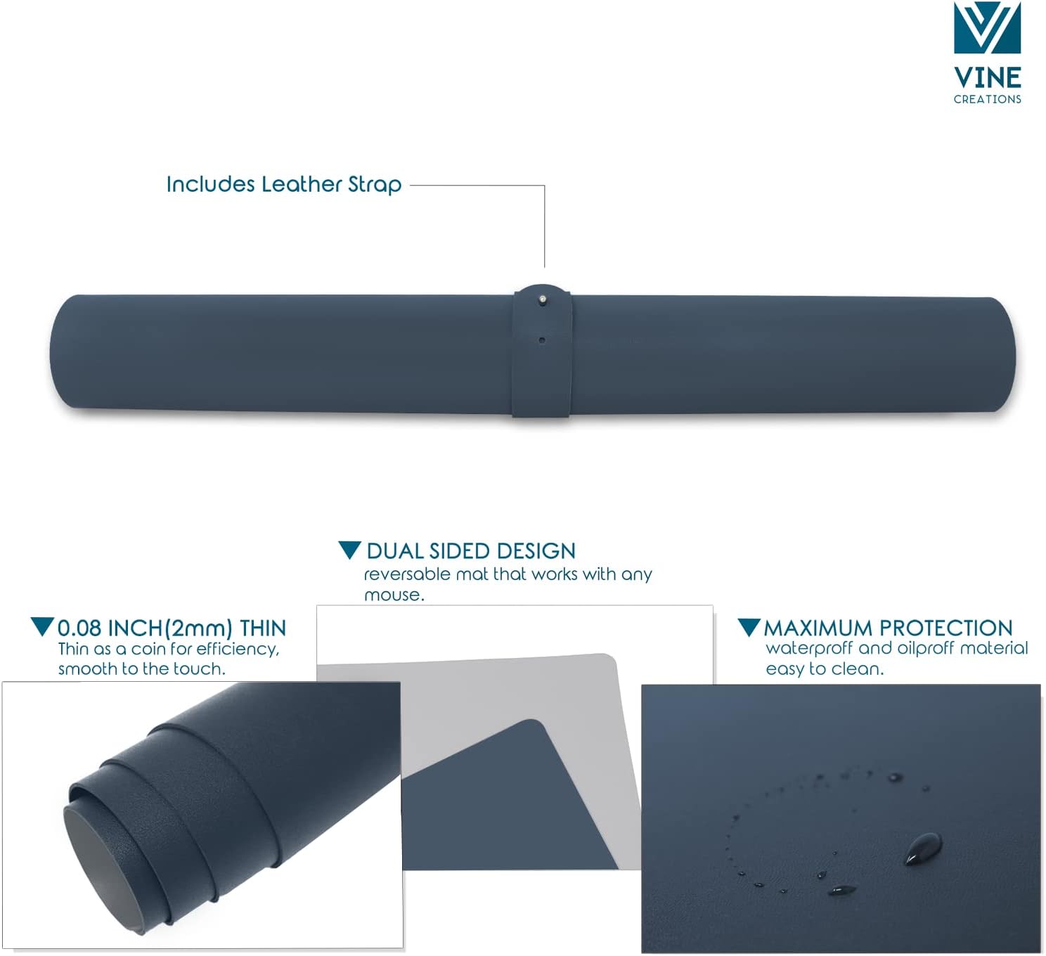 Leather Desk Pad 36" x 20", Vine Creations Office Desk Mat Waterproof Black - Premium Quality - Smooth Mouse Writing Surface - Maximum Protection Dual-Sided Pu Leather Blotter for Desk Office/Home 36 - northernschoolofshiatsu.co.uk