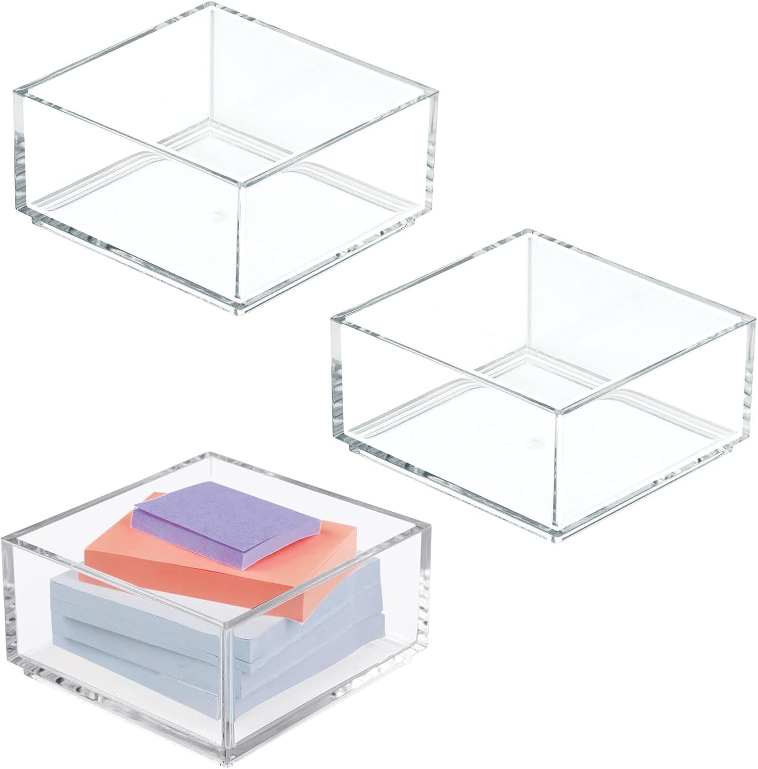 mDesign Plastic Square Desk Organizer - Create Section for Home Office Drawers, Desktop - Holds Pens, Paper Clips, Notebooks and Other Office Supply Accessory - Lumiere Collection - 3 Pack, Clear 1 - northernschoolofshiatsu.co.uk
