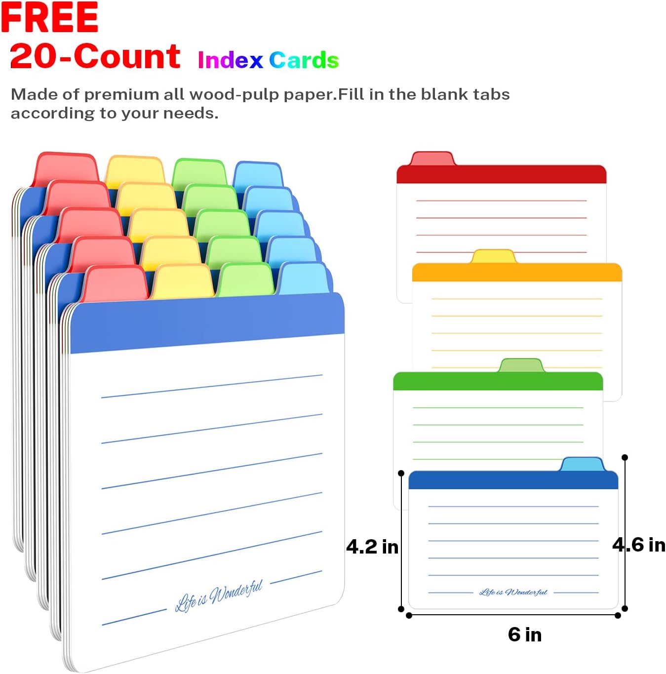 Neando 4’’x6’’ Index Card Holder, Acacia Index Card Box, Index Card Organizer Case, Wood Recipe Box with Dividers, 4 Compartments for 600 Cards, File Note Flash Card Holders 5 - northernschoolofshiatsu.co.uk