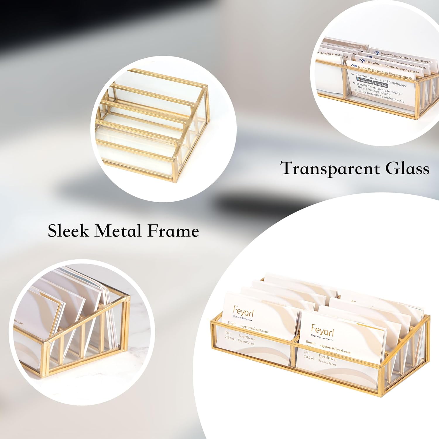 Feyarl Gold Glass Business Card Holder 8 Slots Large capacity Name Cards Display Stand Business Cards Organizer Storage for Office Meeting Front Desktop Countertop 3 71+9p6byYhL. AC SL1500 - northernschoolofshiatsu.co.uk