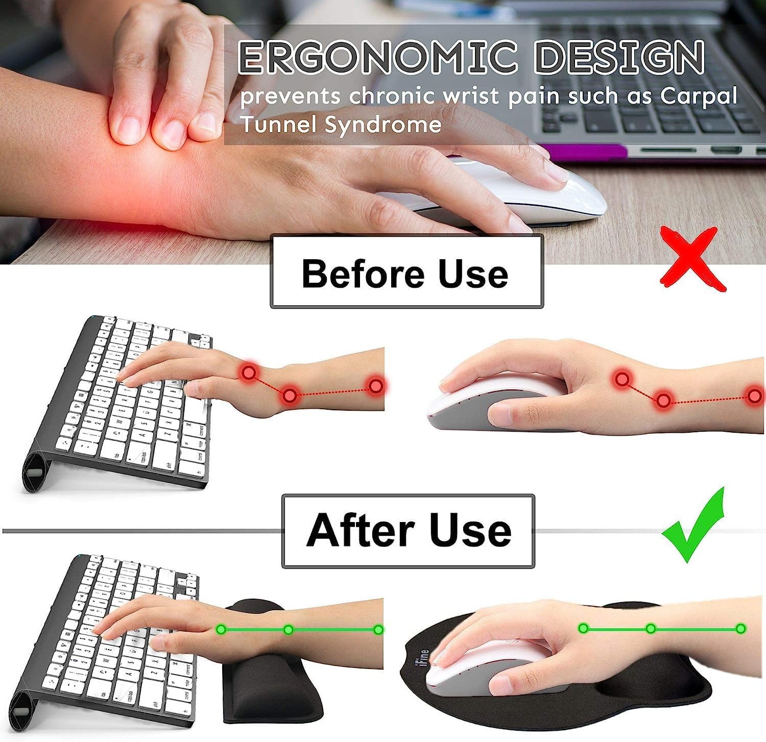 iFine Upgrade Enlarged Superfine Fiber Soft Smooth Memory Foam Ergonomic Mouse Pad & Keyboard Wrist Rest Comfortable for Desktop Laptop Mac Gaming Office School or Home for Stress Free Typing (Black) 3 71+KjMTE CL. AC SL1500 - northernschoolofshiatsu.co.uk
