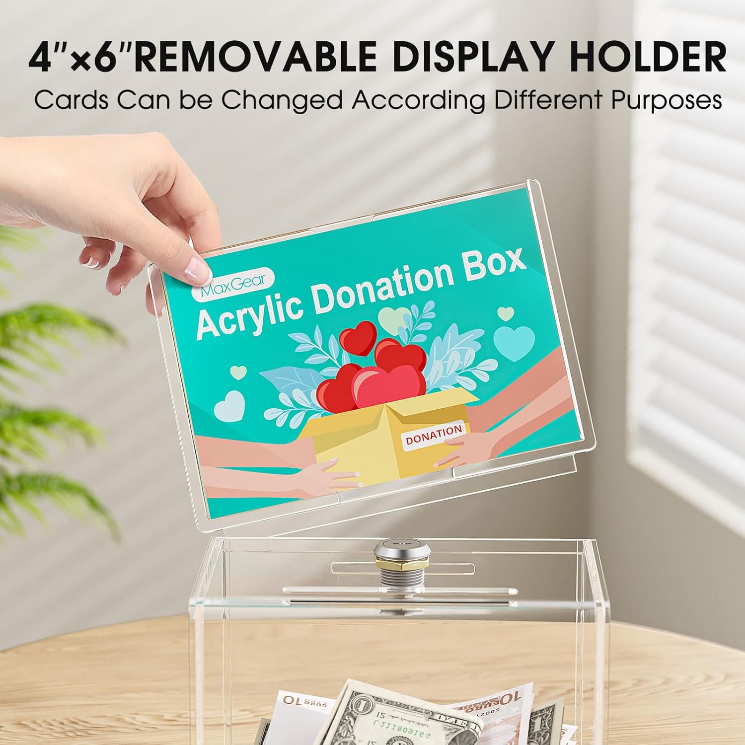 MaxGear Acrylic Donation Box with Lock and Sign Holder, Clear Ballot Box Donation Boxes for Fundraising (6.2" x 4.5" x 4") with Lock - Clear 14 71+NBN1w6kL. AC SL1500 - northernschoolofshiatsu.co.uk
