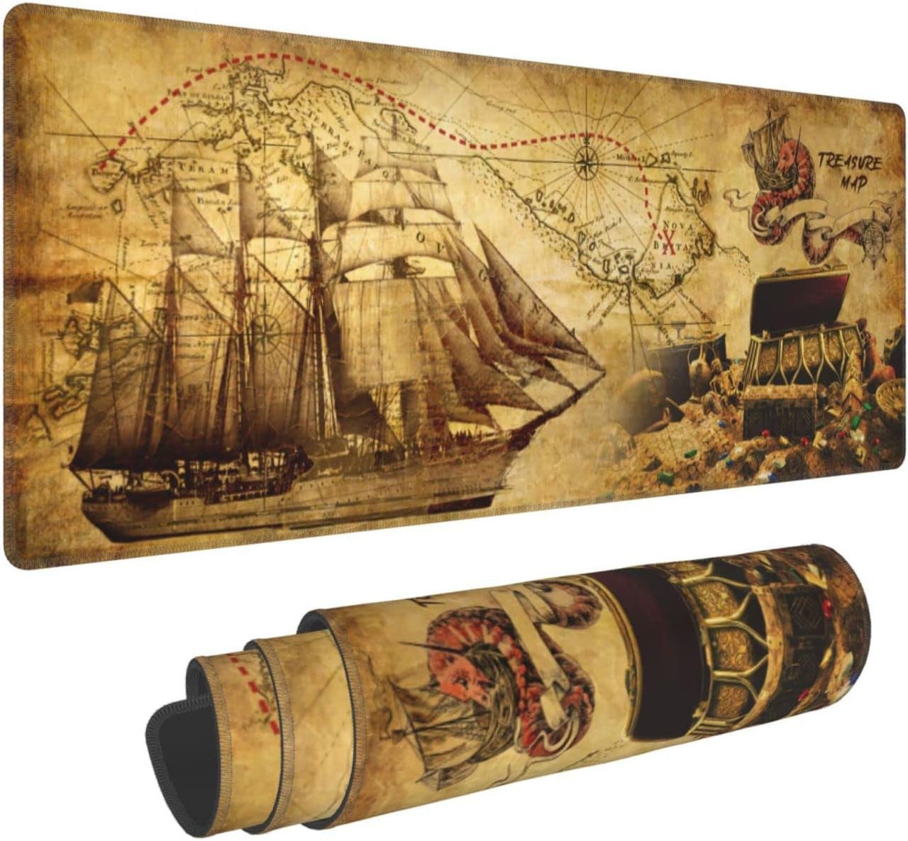 Pirate Ship Treasure Map Gaming Mouse Pad, Long Extended XL Mousepad Desk Pad, Large Nonslip Rubber Mice Pads Stitched Edges, 31.5'' X 11.8'' 1 71+VuWqj9NL. AC SL1500 - northernschoolofshiatsu.co.uk