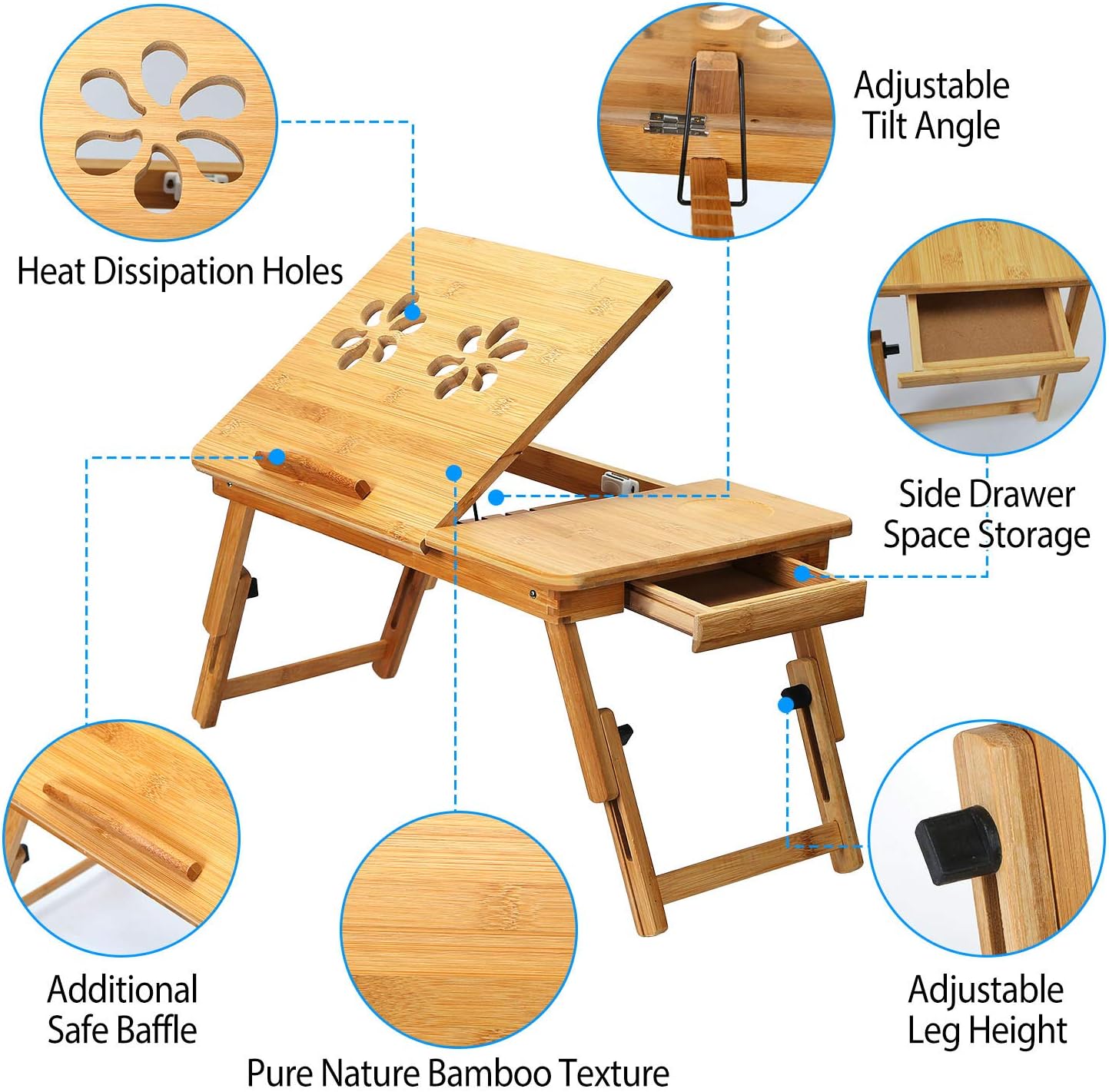 Bamboo Laptop Desk Breakfast Serving Bed Tray Foldable Leg Multi-Position Adjustable Tilt Surface Bed Lap Tray with Side Storage Drawer for Work Study Reading Eating Food 5 71+WHts dnL. AC SL1500 - northernschoolofshiatsu.co.uk