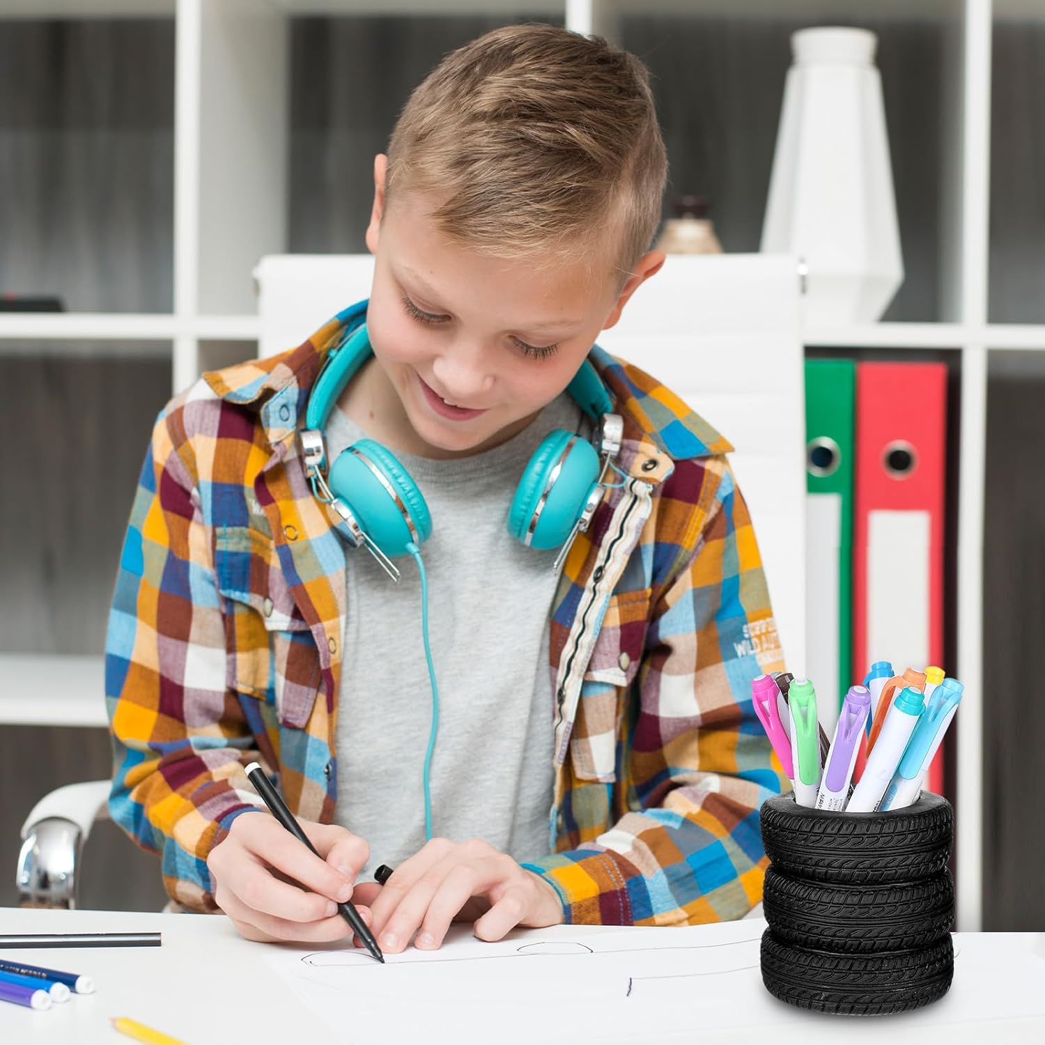 4 PCS Tire Shape Pencil Holder, Car Tire Pencil Holder, Black Pen Holder, Suitable for Classroom, School, Office, Study Room (Black) 4 71+bpaRbOuL. AC SL1500 - northernschoolofshiatsu.co.uk