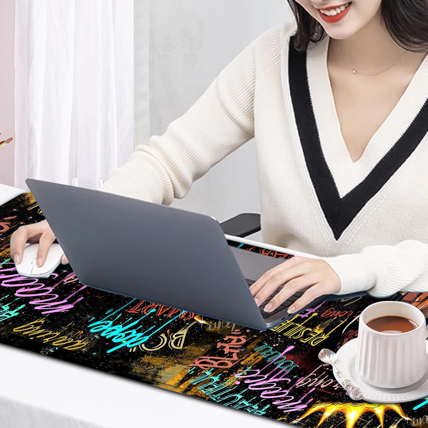 Large Mouse Pad, 31.5 x 11.8in Extended Gaming Mouse Pad with Stitched Edges,XXL Mousepad Protector Non Slip Rubber Base for Office Home Writing Mat,African American Black Women Graffiti Girl Desk Mat 6 71+wK169ATL. AC SL1495 - northernschoolofshiatsu.co.uk