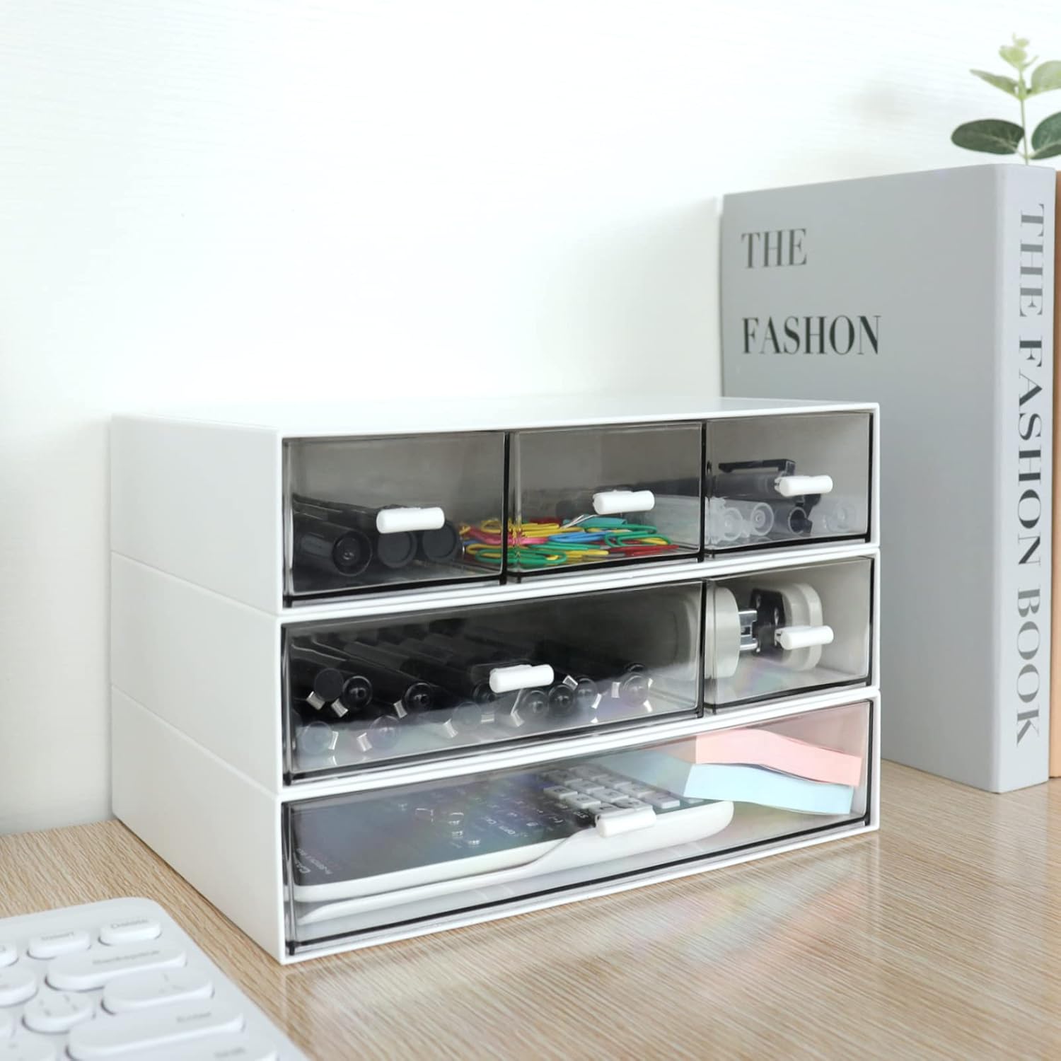 3 Tier Stackable Desk Organizer With 6 Drawers - Plastic Storage for Makeup and Desktop Organization (White) 1 71 8Tlm2+yL. AC SL1500 - northernschoolofshiatsu.co.uk