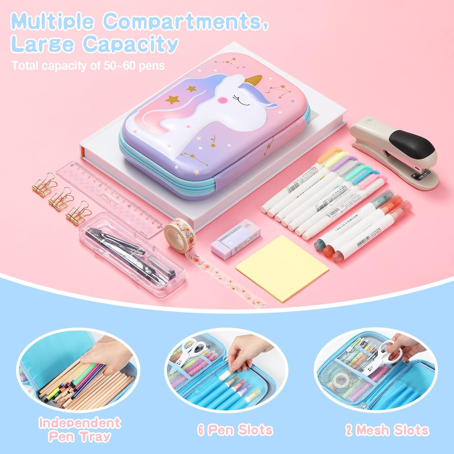 MoKo Pencil Case with Large Capacity, Zipper Protective Pen Holder Pencil Storage Bag Portable Students Stationery Box Cute Unicorn Pattern Pencil Pouch for Kids Gift, Pink & Purple 4 71 Of8ZR4+L. AC SL1500 - northernschoolofshiatsu.co.uk