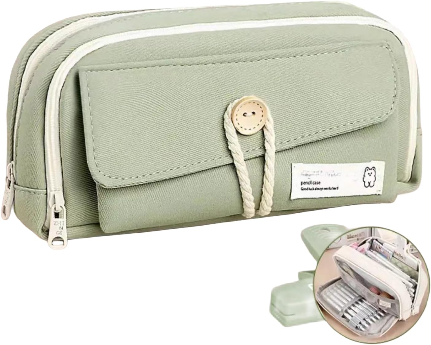 Simple Style Cotton Rope Pencil Holder - Large Capacity Multi-layered Pencil Case Organizer, Aesthetic Minimalist Fabric Pen Pouch with Zipper, Durable Eco-Friendly Pen Pouch Bag (Green) 1 71 rJgGnvFL. AC SL1500 - northernschoolofshiatsu.co.uk
