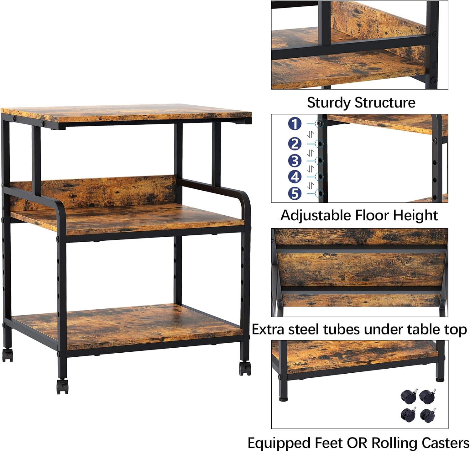 4 Tier Printer Stand with Storage Shelf, Large Tall Printer Cart with Wheels, Mobile Printer Table for Home Office, Adjustable Stands for Printer Heat Press Scanner Fax (Black), High 39 710crmtfhCL. AC SL1500 - northernschoolofshiatsu.co.uk