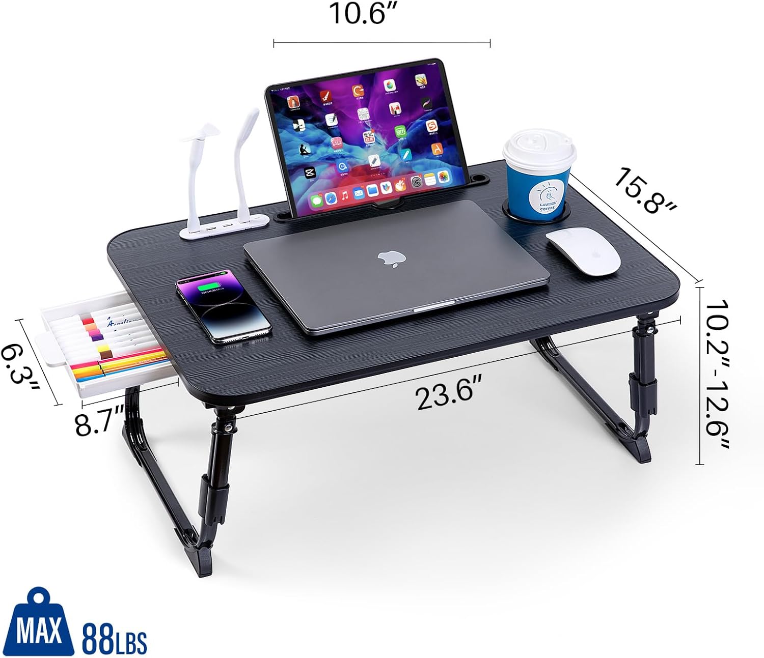 Laptop Desk for Bed, Height Adjustable Laptop Bed Table, Foldable Portable Lap Desk Stand with USB/Storage Drawer/Cup Holder/Slot, Breakfast Tray for Working Reading Writing Eating 6 710tpRV ITL. AC SL1500 - northernschoolofshiatsu.co.uk
