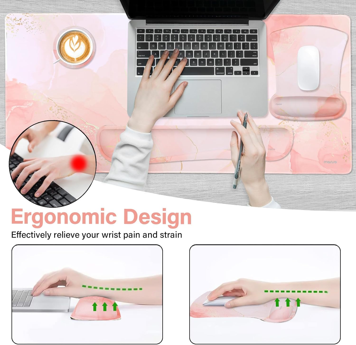 MOSISO Keyboard Mouse Pad Set, Large Gaming Mousepad&Keyboard Wrist Rest&Mouse Pad with Wrist Rest&Coaster, Ergonomic Non-Slip Mousepad with Raised Memory Foam for Home Office, Pink Quicksand Marble 2 710uY6ju+qL. AC SL1500 - northernschoolofshiatsu.co.uk