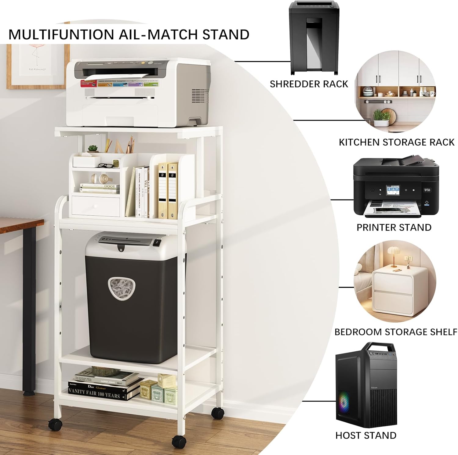 4 Tier Printer Stand with Storage Shelf, Large Tall Printer Cart with Wheels, Mobile Printer Table for Home Office, Adjustable Stands for Printer Heat Press Scanner Fax (Black), High 24 710wRfv9K9L. AC SL1500 - northernschoolofshiatsu.co.uk