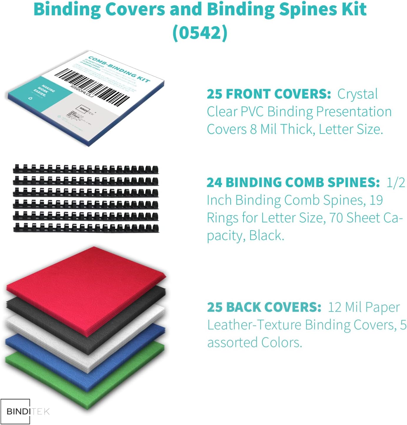 Binditek 74 Pack Binding Covers and Combs kit, Includes 25 Pcs 8Mil Clear PVC, 24 Pcs 1/2" Binding Combs, 25 Color Paper Covers, for 8.5 x 11 Inch 2 711K29CkoHL. AC SL1500 - northernschoolofshiatsu.co.uk