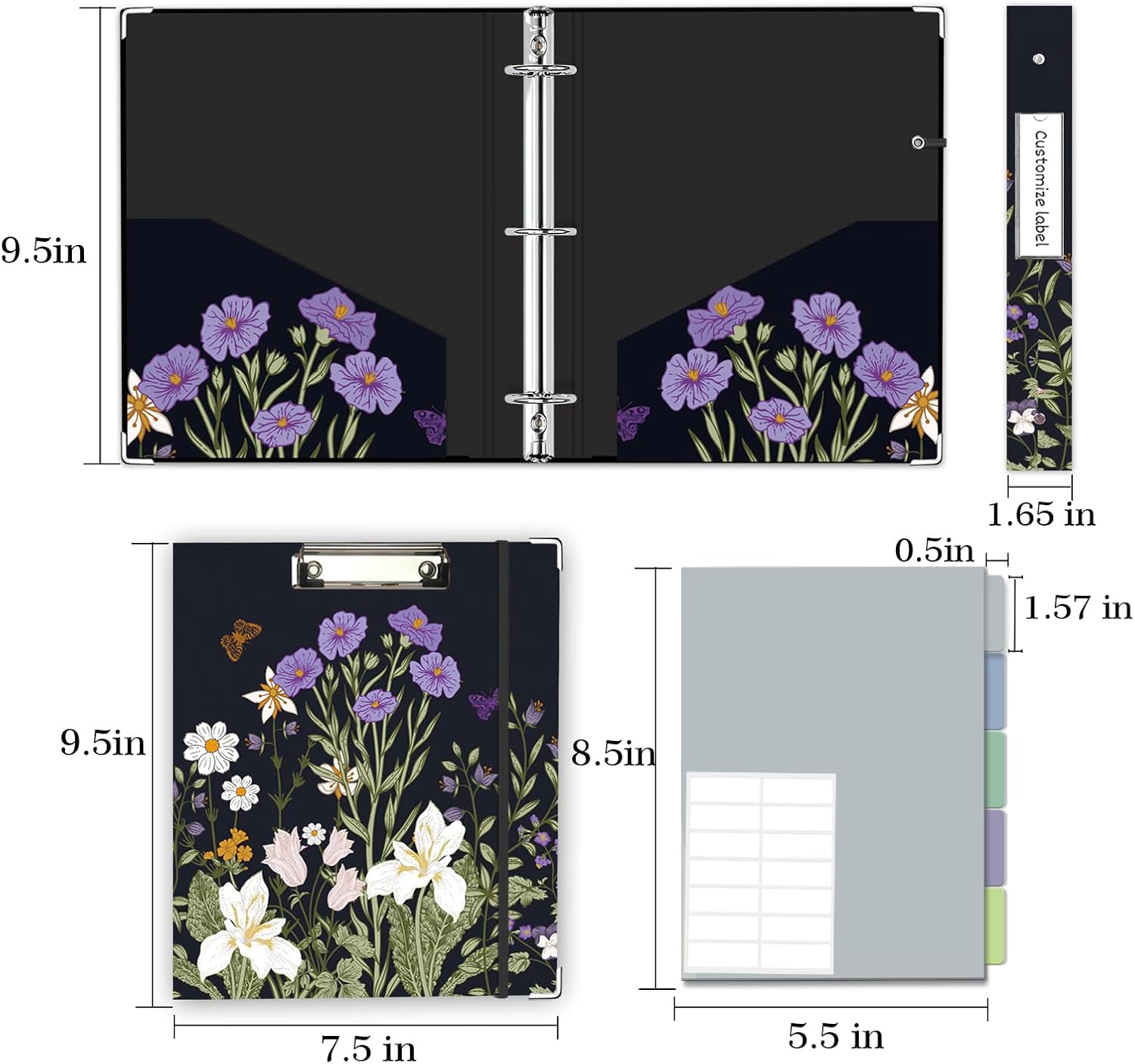 3 Ring Binder 1 Inch, Three Ring Binders Organizer with Clipboard, 5-Tabs Pockets Dividers, Plastic Folder, 18 Divider Stikers, BVSSX Pretty Binder with Pen Loop (Black Weeds, Letter Size) 38 711ew9LlujL. AC SL1500 - northernschoolofshiatsu.co.uk