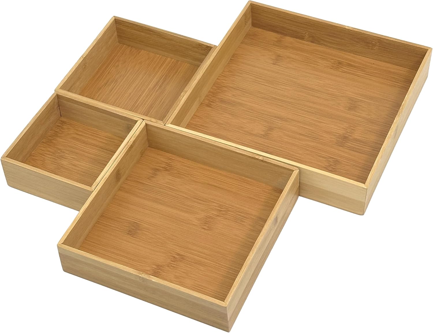 Bam & Boo - 4-Piece Natural Bamboo Organizer Tray & Storage Bin (Assorted Sizes) - for Office, Kitchen, Dresser 1 711lYl3ic L. AC SL1500 - northernschoolofshiatsu.co.uk