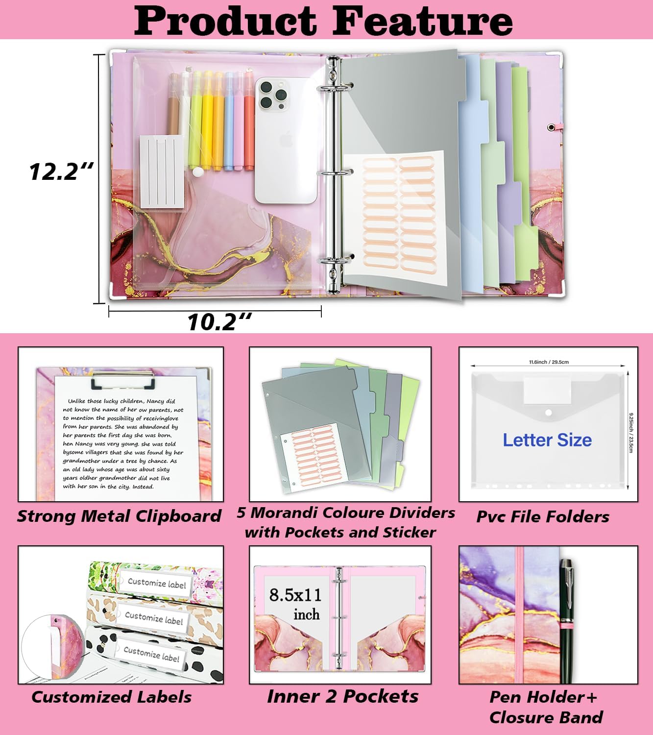 3 Ring Binder 1 Inch, Three Ring Binders Organizer with Clipboard, 5-Tabs Pockets Dividers, Plastic Folder, 18 Divider Stikers, BVSSX Pretty Binder with Pen Loop (Black Weeds, Letter Size) 75 712 TWKklyL. AC SL1500 - northernschoolofshiatsu.co.uk