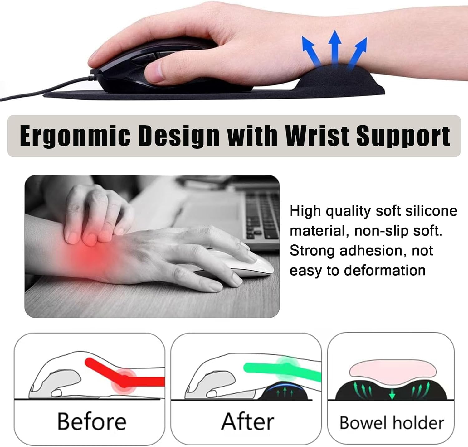 Custom Photo Mouse Pad with Wrist Support, Personalized Ergonomic Mouse Pad with Wrist Rest, Anti-Slip Rubber Base Mousepad for Computer, Office, Laptop 5 - northernschoolofshiatsu.co.uk