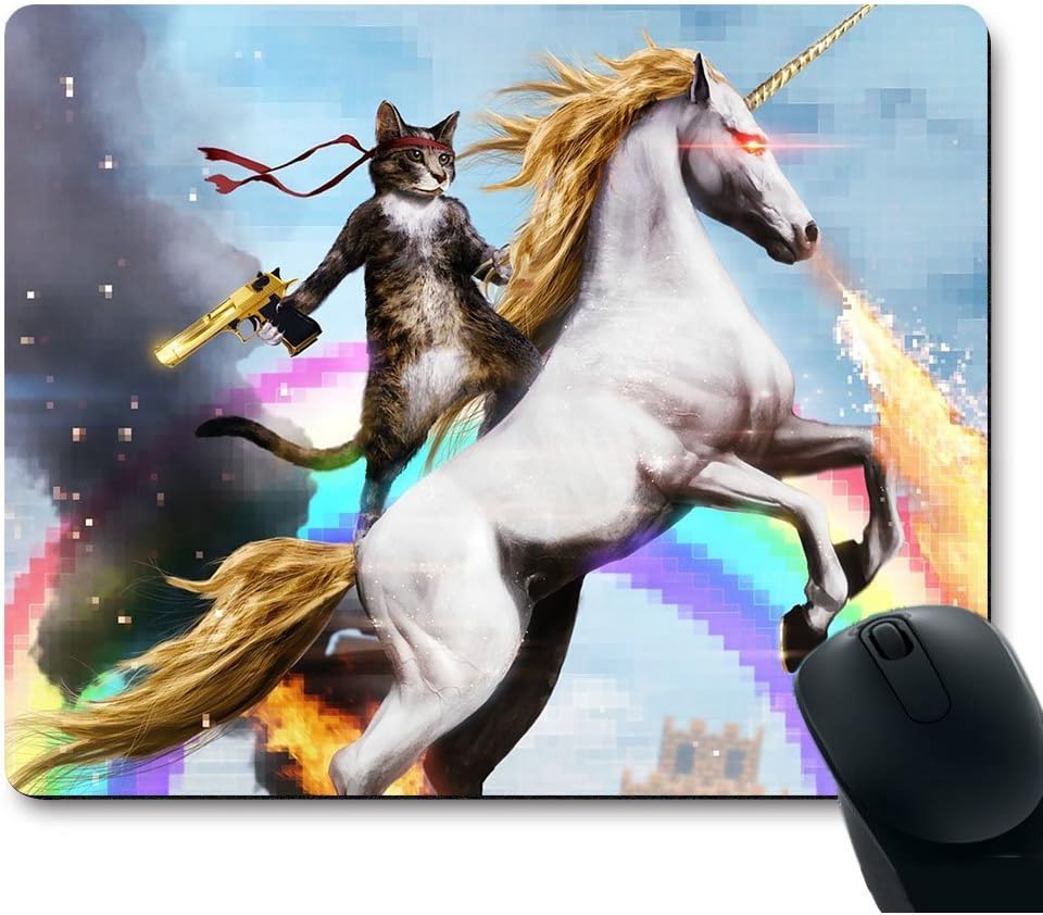 Funy Cute Cat Dressed as Rambo with Gun Riding a Glowing Red Eyes Fire Breathing Unicorn Mouse Pad 1 712XV8+W1UL. AC SL1000 - northernschoolofshiatsu.co.uk