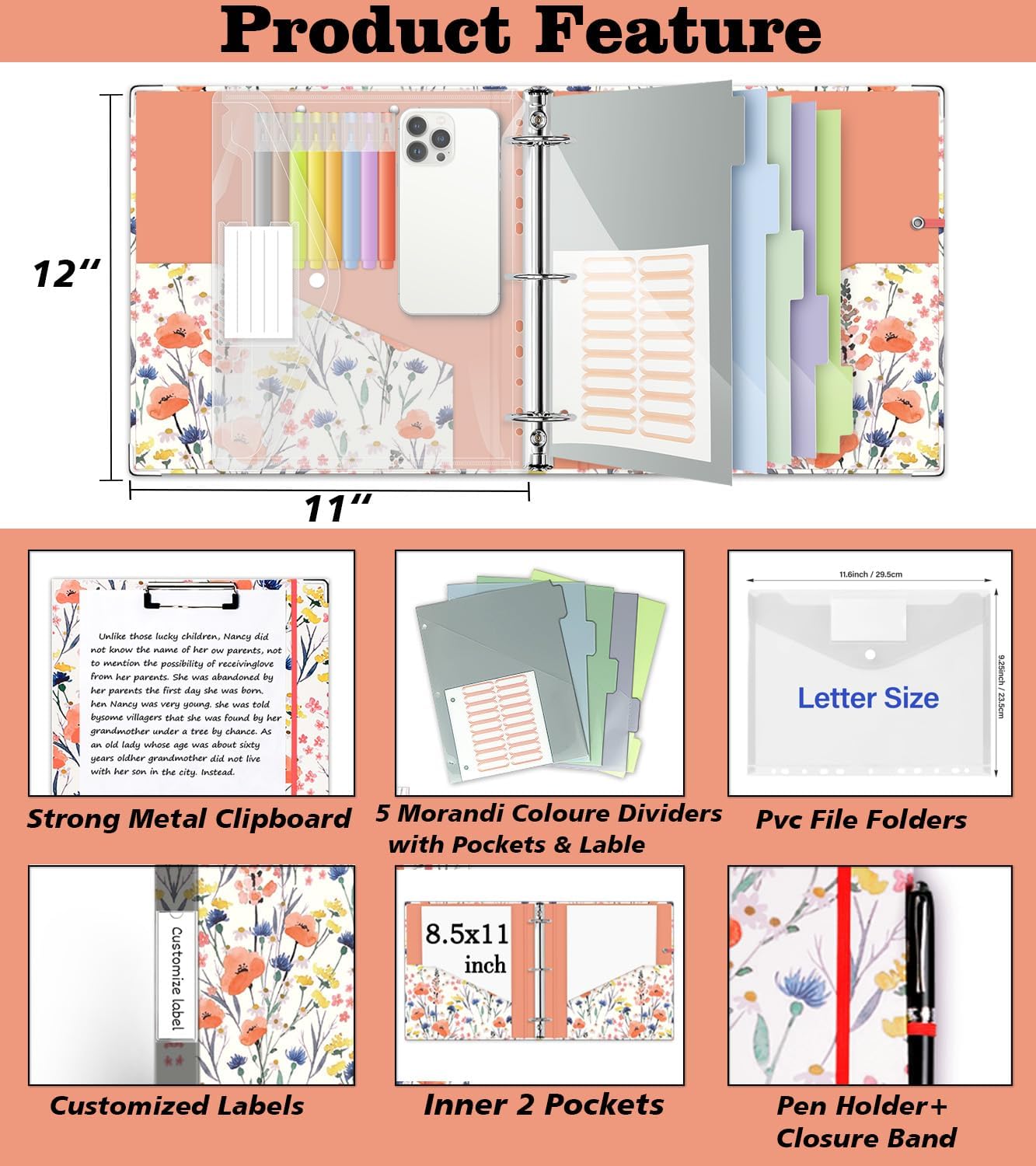 3 Ring Binder 1 Inch, Three Ring Binders Organizer with Clipboard, 5-Tabs Pockets Dividers, Plastic Folder, 18 Divider Stikers, KLLVE Cute Binder with Pen Loop (Garden Party, Letter Size) 11 712gmp5o8fL. AC SL1500 - northernschoolofshiatsu.co.uk