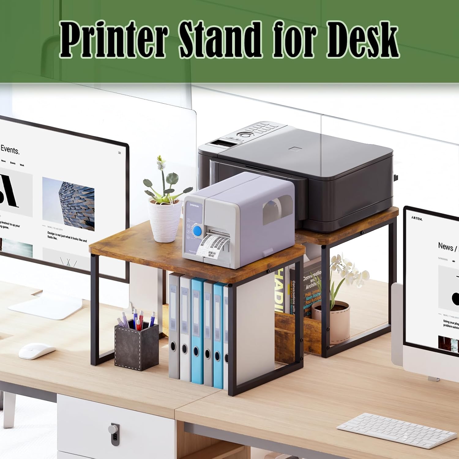 MARTY Desktop Printer Stand 2 Pack Printer Stand with Storage for Desk, Shelf Organzier for Home/Office Printer Riser Under Desk Small Table for Fax Machine Scanner(Rustic Brown) 3 712vPVJ7IEL. AC SL1500 - northernschoolofshiatsu.co.uk