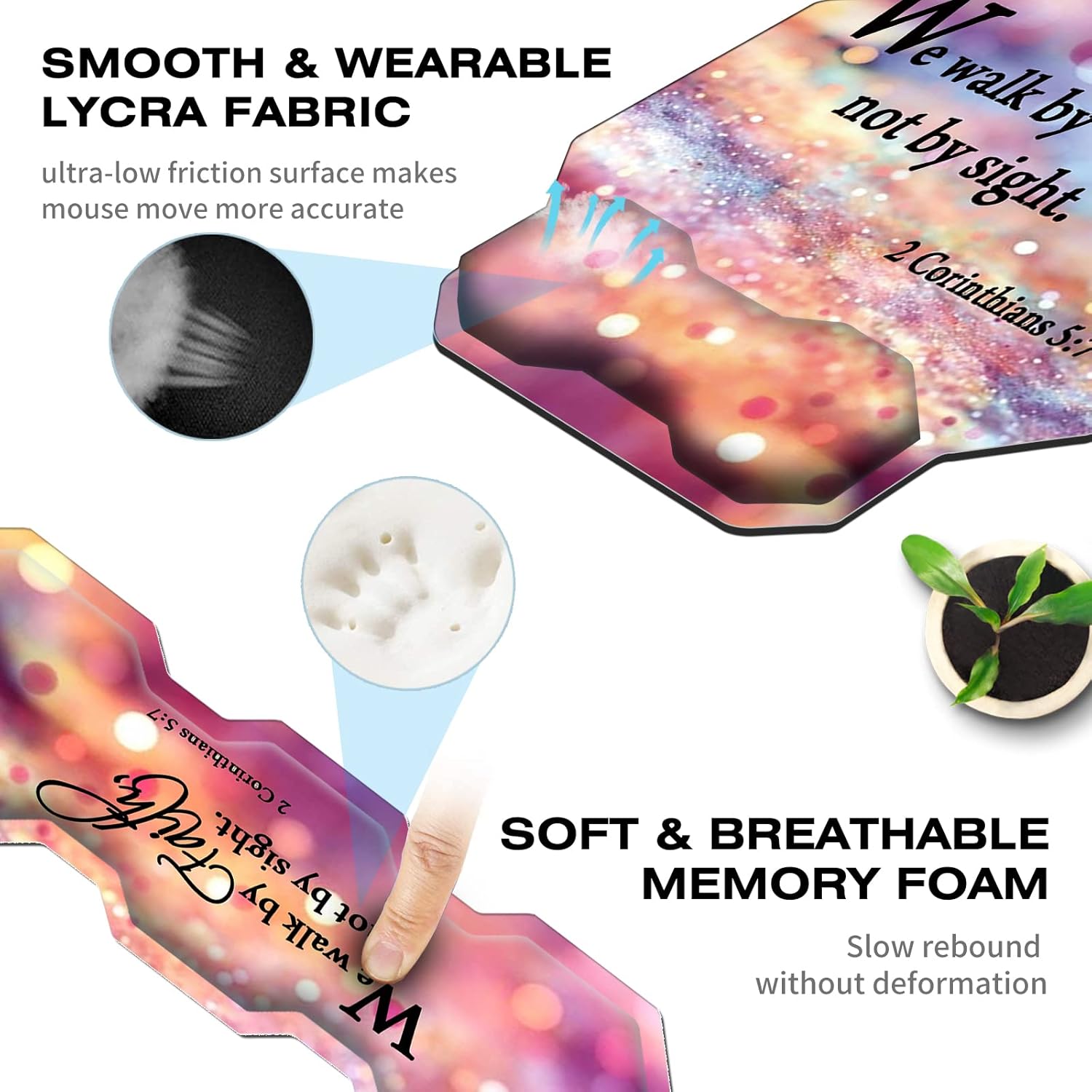 Ergonomic Keyboard Wrist Rest & Mouse Pad Wrist Support Set+Coaster, Memory Foam Gel Keyboard Moue Pads Combo for Easy Typing Pain Relief Computer Laptop Office- we Walk by Faith Pink Purple Glitter 4 712zFu0GNEL. AC SL1500 - northernschoolofshiatsu.co.uk