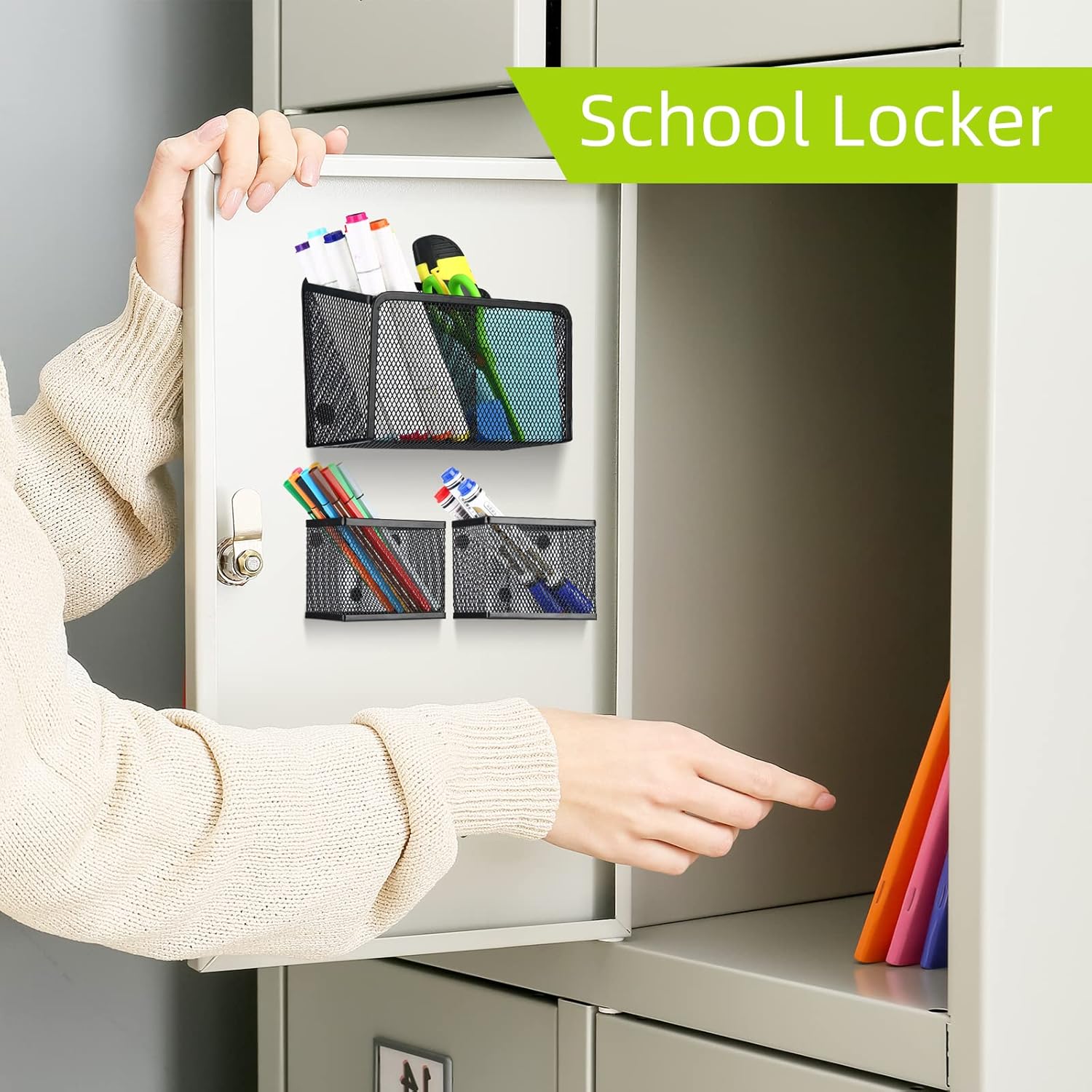 Locker Shelf Organizer, Magnetic Pencil Holder, Metal Storage Basket for Whiteboard, Refrigerator, Ideal Cabinet for School, Black (Pack 3L) 6 713nwa765NL. AC SL1500 - northernschoolofshiatsu.co.uk