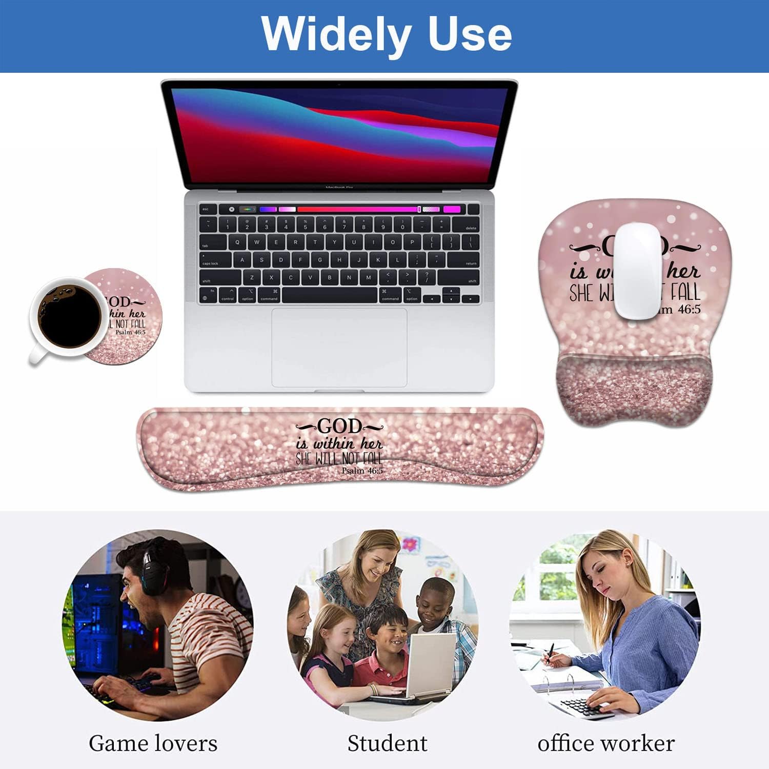 Ergonomic Mouse Pad Wrist Support and Keyboard Wrist Rest Set with Coasters, Non-Slip PU Base, Easy Typing & Pain Relief, Perfect for Home Office Working Studying, Bible Verse Psalm 46:5 7 - northernschoolofshiatsu.co.uk