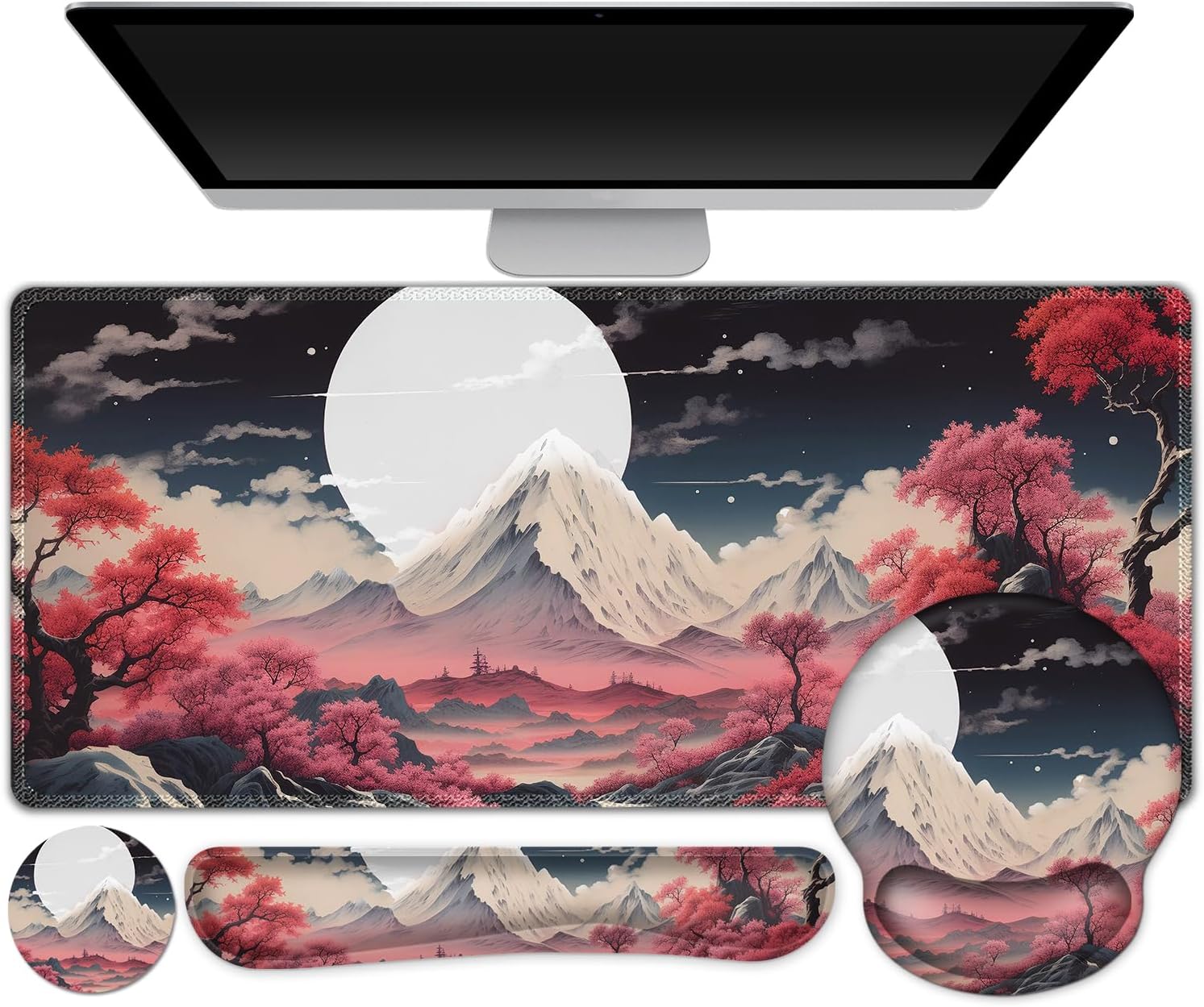 AIMSA Keyboard Mouse Pad Wrist Rest Set, Large Gaming Mouse Desk Pad with Wrist Support Ergonomic Design, 4 in 1 Mousepad for Home Office, Sakura Snow Mountain 1 713ol FygL. AC SL1500 - northernschoolofshiatsu.co.uk