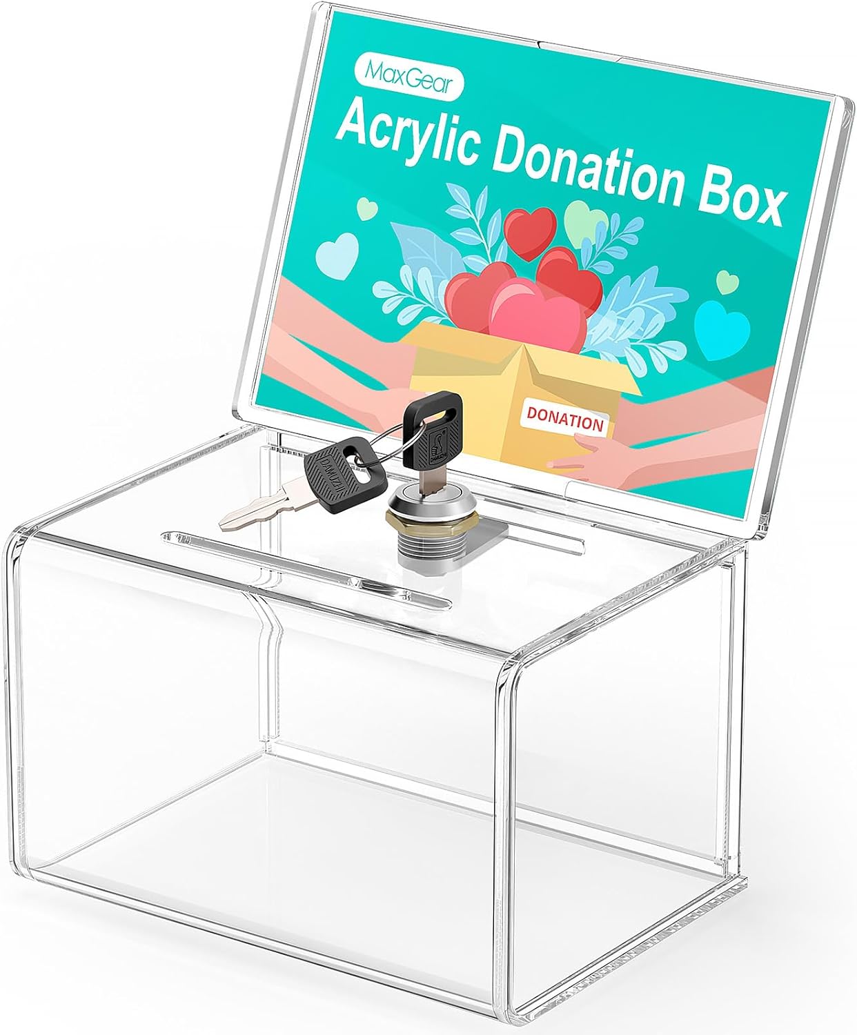 MaxGear Acrylic Donation Box with Lock and Sign Holder, Clear Ballot Box Donation Boxes for Fundraising (6.2" x 4.5" x 4") with Lock - Clear 12 713yUQbB1mL. AC SL1500 - northernschoolofshiatsu.co.uk