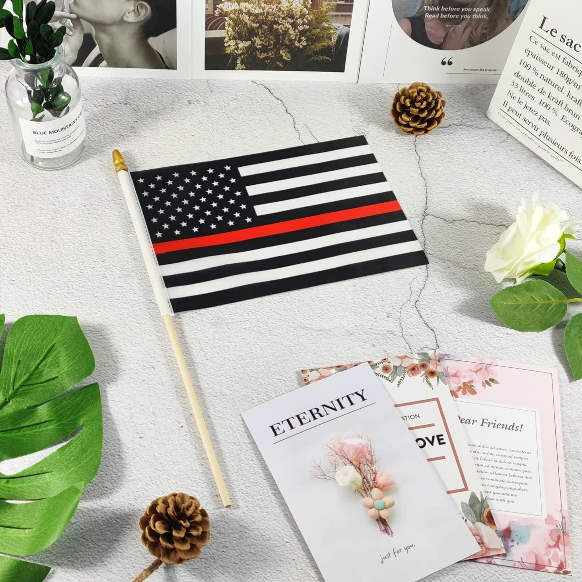 Newperlite Thin Red Line American Firefighter Stick Flag Small Mini Hand Held Flags - Solid Wooden Pole and Spear Top,12 Pack, 5x8 Inches 4 714njDameVL. AC SL1200 - northernschoolofshiatsu.co.uk