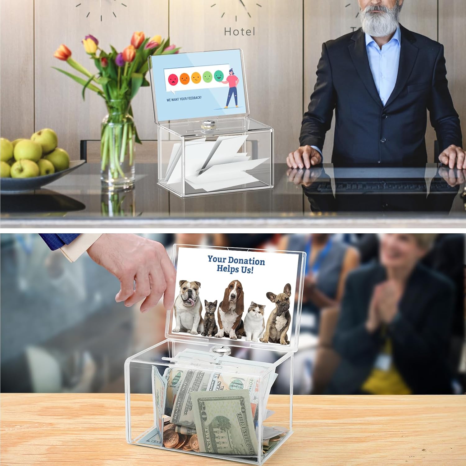 MaxGear Acrylic Donation Box with Lock and Sign Holder, Clear Ballot Box Donation Boxes for Fundraising (6.2" x 4.5" x 4") with Lock - Clear 18 714oTosvE L. AC SL1500 - northernschoolofshiatsu.co.uk