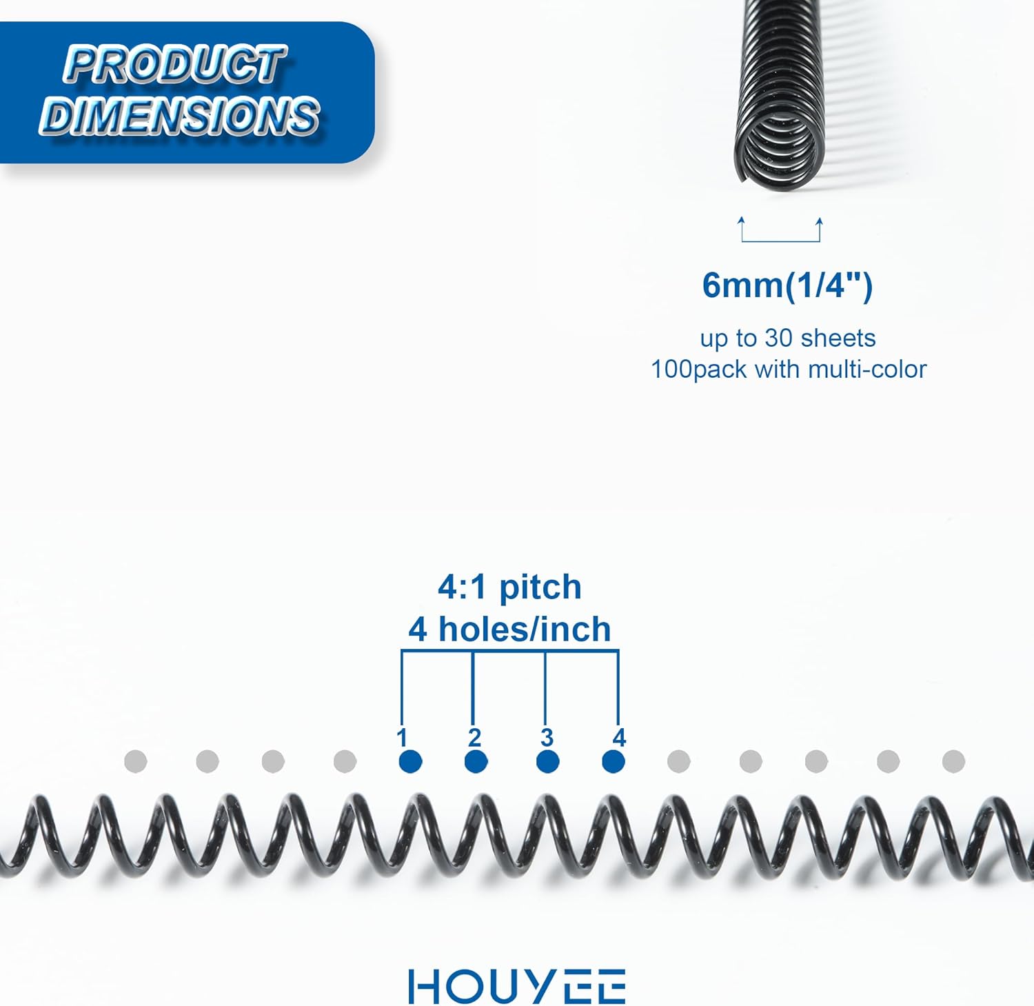 HOUYEE 100 Pack Plastic Spiral Binding Coils,6mm(1/4 Inch),30 Sheet Capacity,4:1 Pitch (Black) 2 7154b8fVLtL. AC SL1500 - northernschoolofshiatsu.co.uk
