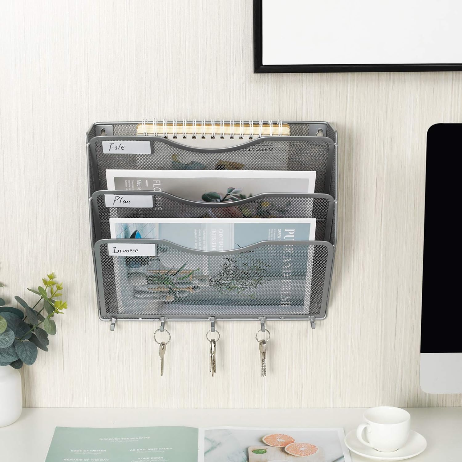 EasyPAG Wall File Holder 5 Pocket Mesh Hanging Wall Organizer Vertical Hanging File Folder Holder Magazine Rack with Nametag Label for Mail Paper Organization,Black 128 - northernschoolofshiatsu.co.uk