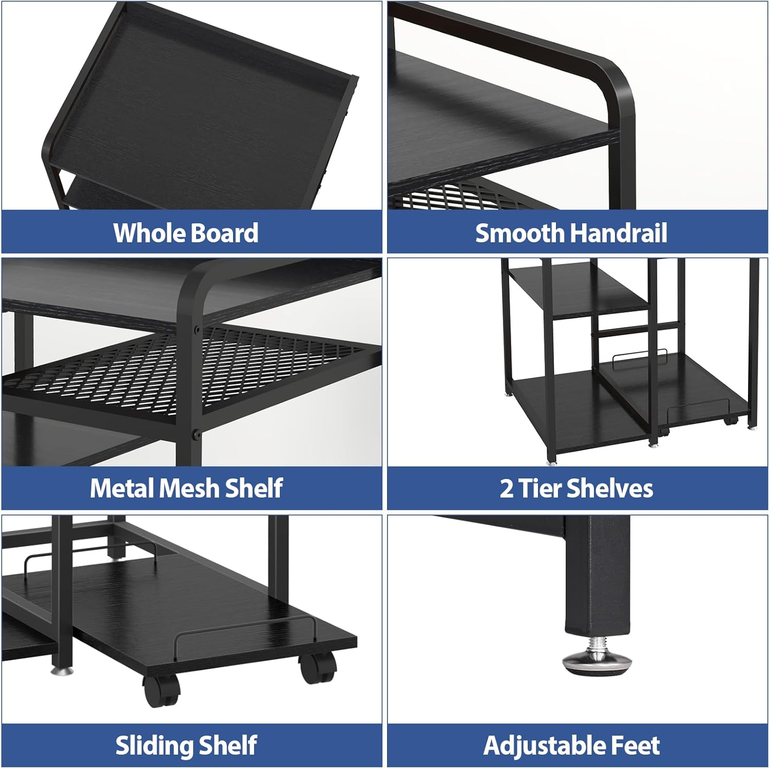 Printer Stands with Charging Station, 23.6 x 18.9 Inch Large Printer Stand with Storage for Home Office, Printer Table with Power Outlet USB Port, Printer Shredder Stand with Wheels, Black 4 - northernschoolofshiatsu.co.uk