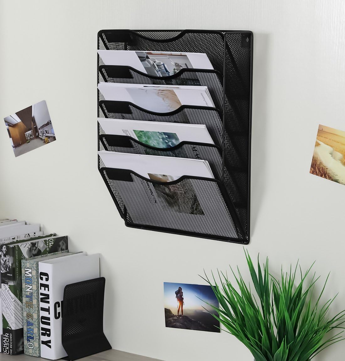 EasyPAG Wall File Holder 5 Pocket Mesh Hanging Wall Organizer Vertical Hanging File Folder Holder Magazine Rack with Nametag Label for Mail Paper Organization,Black 16 - northernschoolofshiatsu.co.uk