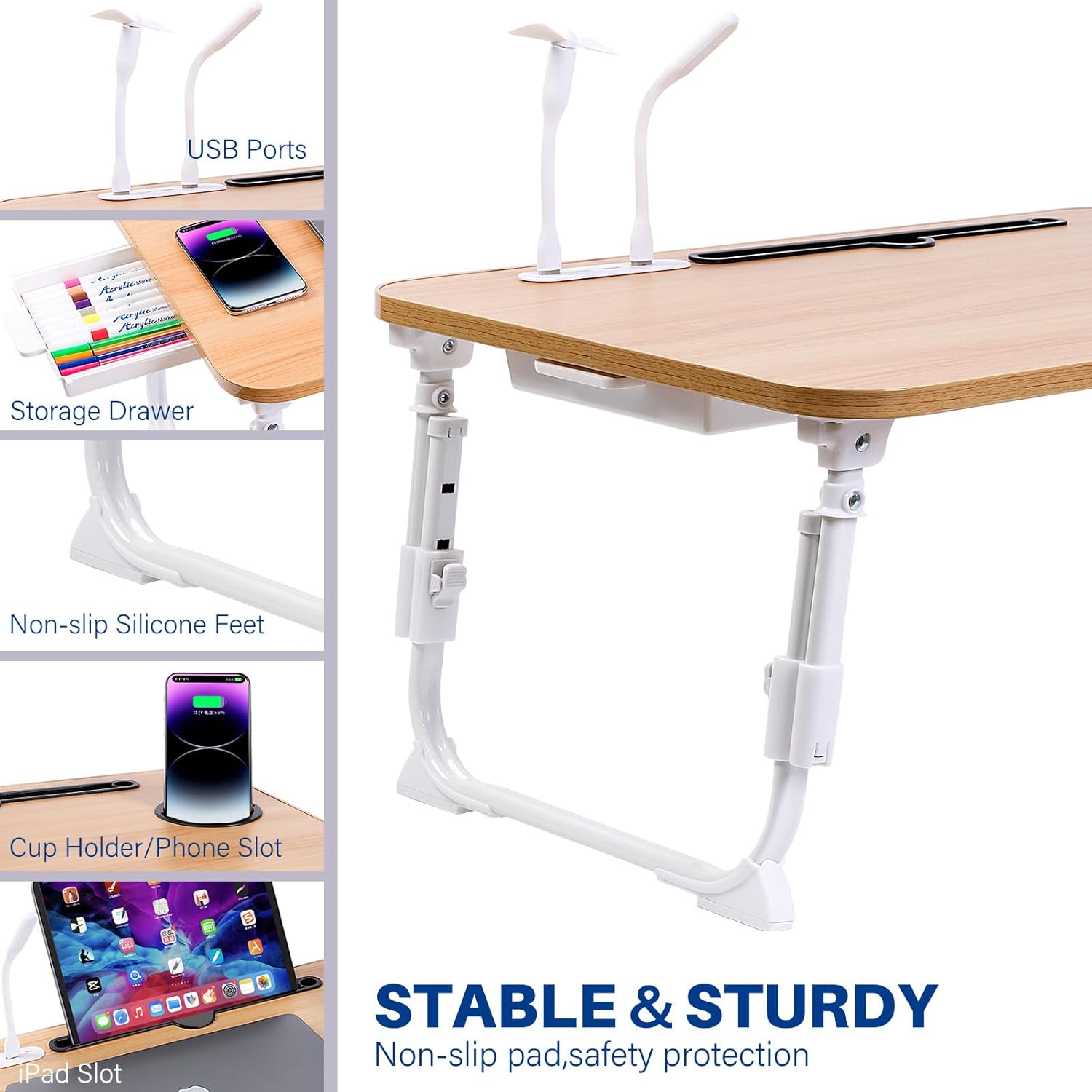 Laptop Desk for Bed, Height Adjustable Laptop Bed Table, Foldable Portable Lap Desk Stand with USB/Storage Drawer/Cup Holder/Slot, Breakfast Tray for Working Reading Writing Eating 51 7160k SScvL. AC SL1500 - northernschoolofshiatsu.co.uk