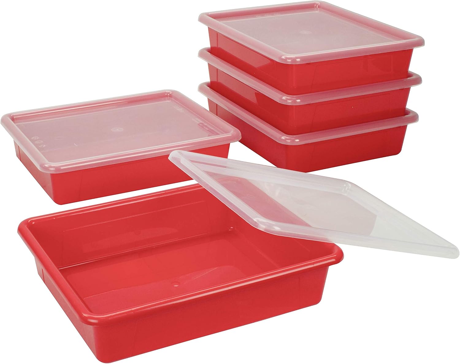 Storex Letter Size Flat Storage Tray – Organizer Bin with Non-Snap Lid for Classroom, Office and Home, Red, 5-Pack (62537A05C) 3 - northernschoolofshiatsu.co.uk