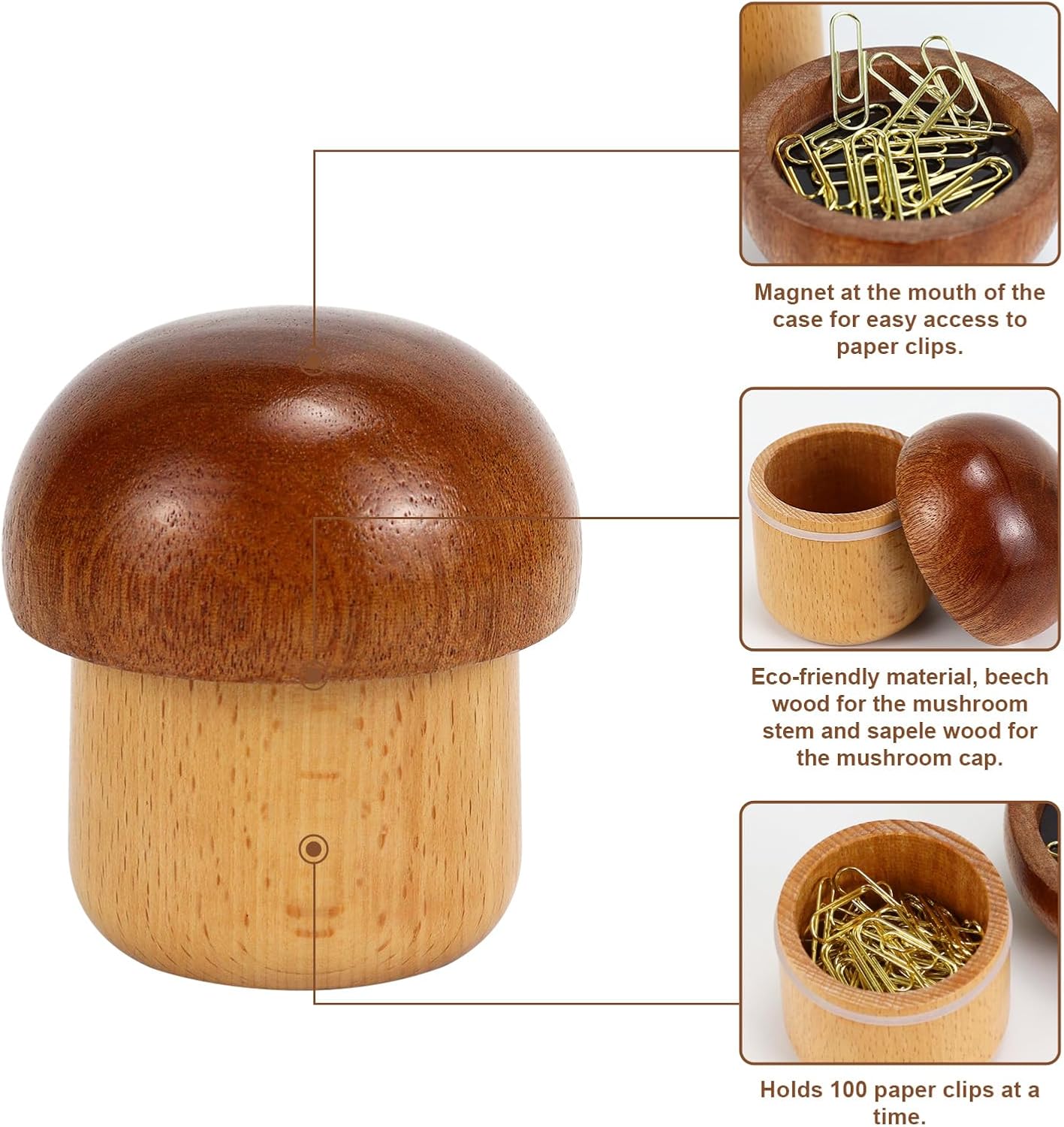 Wooden Mushroom Paper Clip Holder Magnetic Paper Clips Dispenser with 100pcs Gold Paperclips for Desk Office School Home Organizers Accessories Gift Idea (B) 2 716CbCcQ 4L. AC SL1500 - northernschoolofshiatsu.co.uk