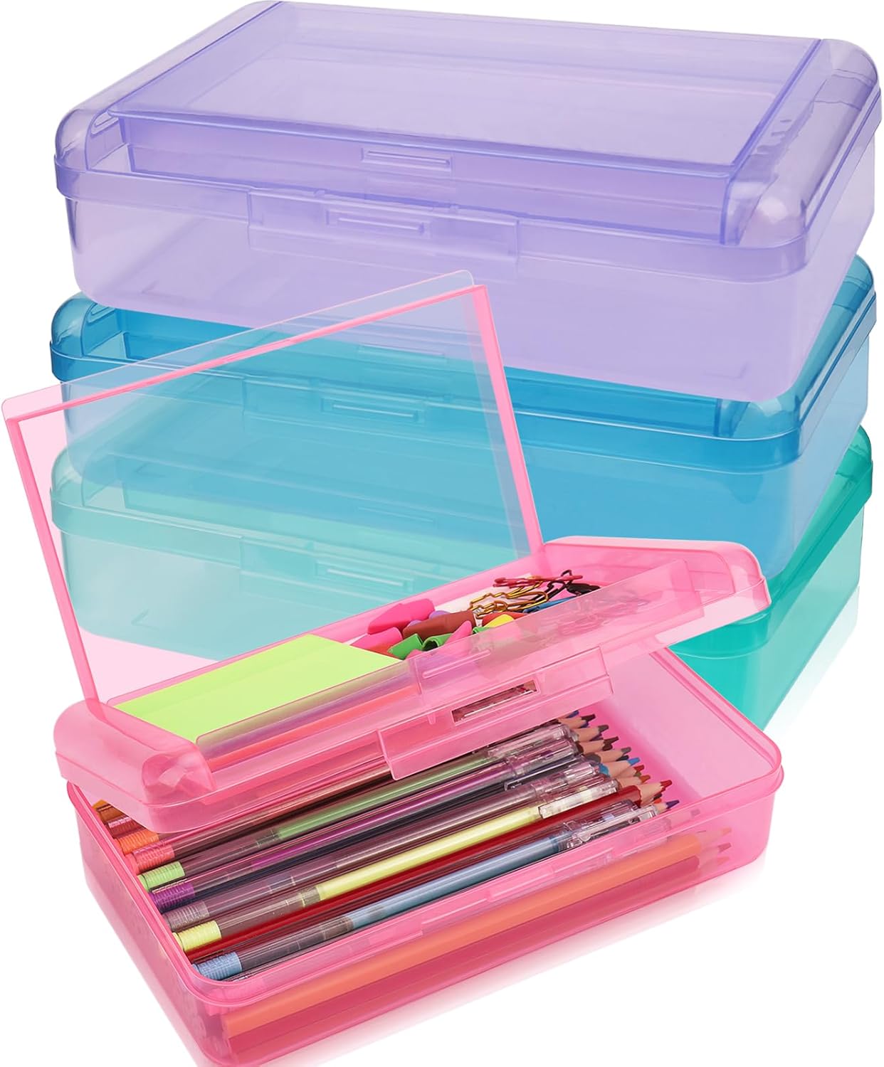1 PCS Pencil Box,Double Layer Large Capacity Pencil Box,Hard Pen Case with Snap-tight Lid, Plastic Pencils Case for Office School Supplies Pen Boxes,Storage Organizer for Gel Pens Erasers-Purple 68 - northernschoolofshiatsu.co.uk