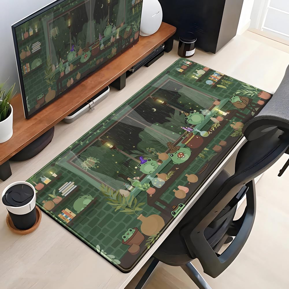 Cute Desk Mat Kawaii Frog Mouse Pad Green Desk Anime Mat Large Gaming Mouse Pad Desk Computer Keyboard Pad Desk Home Office Accessories Girl Stitched Eges (31.5x15.7 in) WER236 4 717h1qoLqzL. AC SL1000 - northernschoolofshiatsu.co.uk