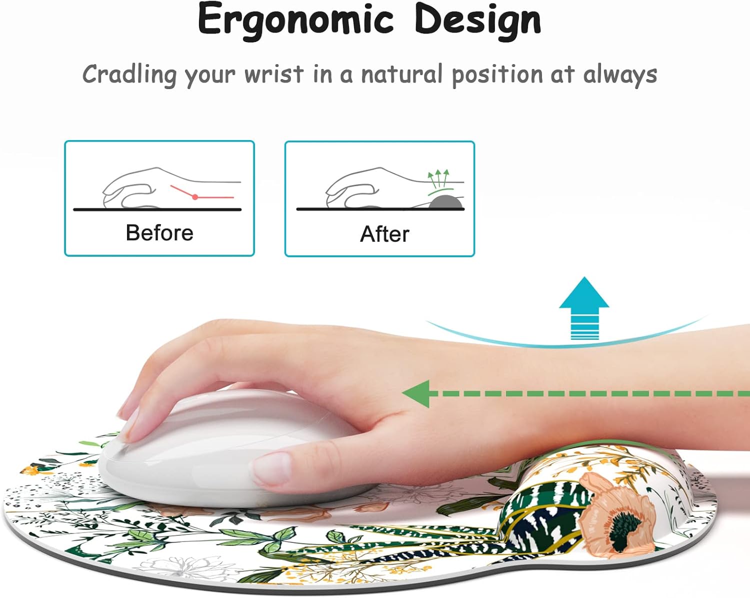 Ergonomic Mouse Pad with Wrist Support, Floral Memory Foam Wrist Rest Mouse Pads, Cute Computer Laptop Office Accessories Decor, Pain Relief Mousepad for Gaming Work Women Girls, White Flower 6 718XShcnBlL. AC SL1500 - northernschoolofshiatsu.co.uk