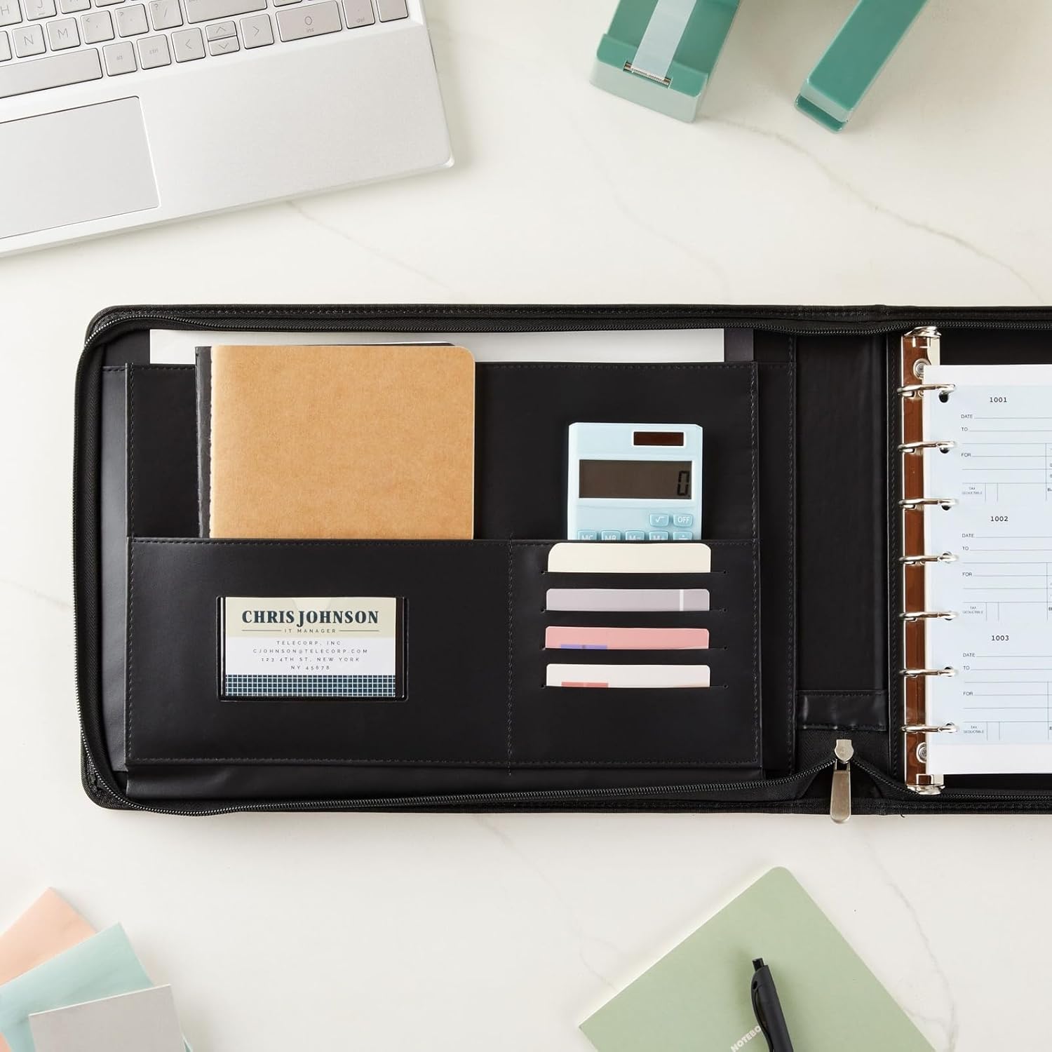 Juvale 7 Ring Business Check Binder with Zipper for Checkbooks Organization, Black Zippered Portfolio Organizer, Professional PU Leather Folder Holder for Documents, Cards (15x12 in) 2 - northernschoolofshiatsu.co.uk